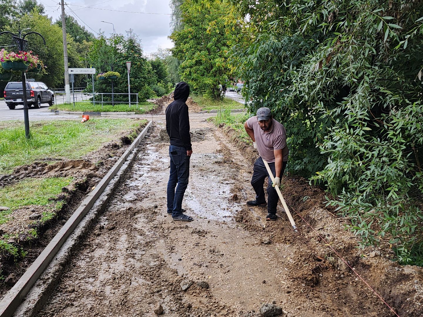 Чехов, улица Чехова, строительство тротуара, дорожный ремонт, нацпроект Безопасные и качественные автодороги, Мосавтодор,