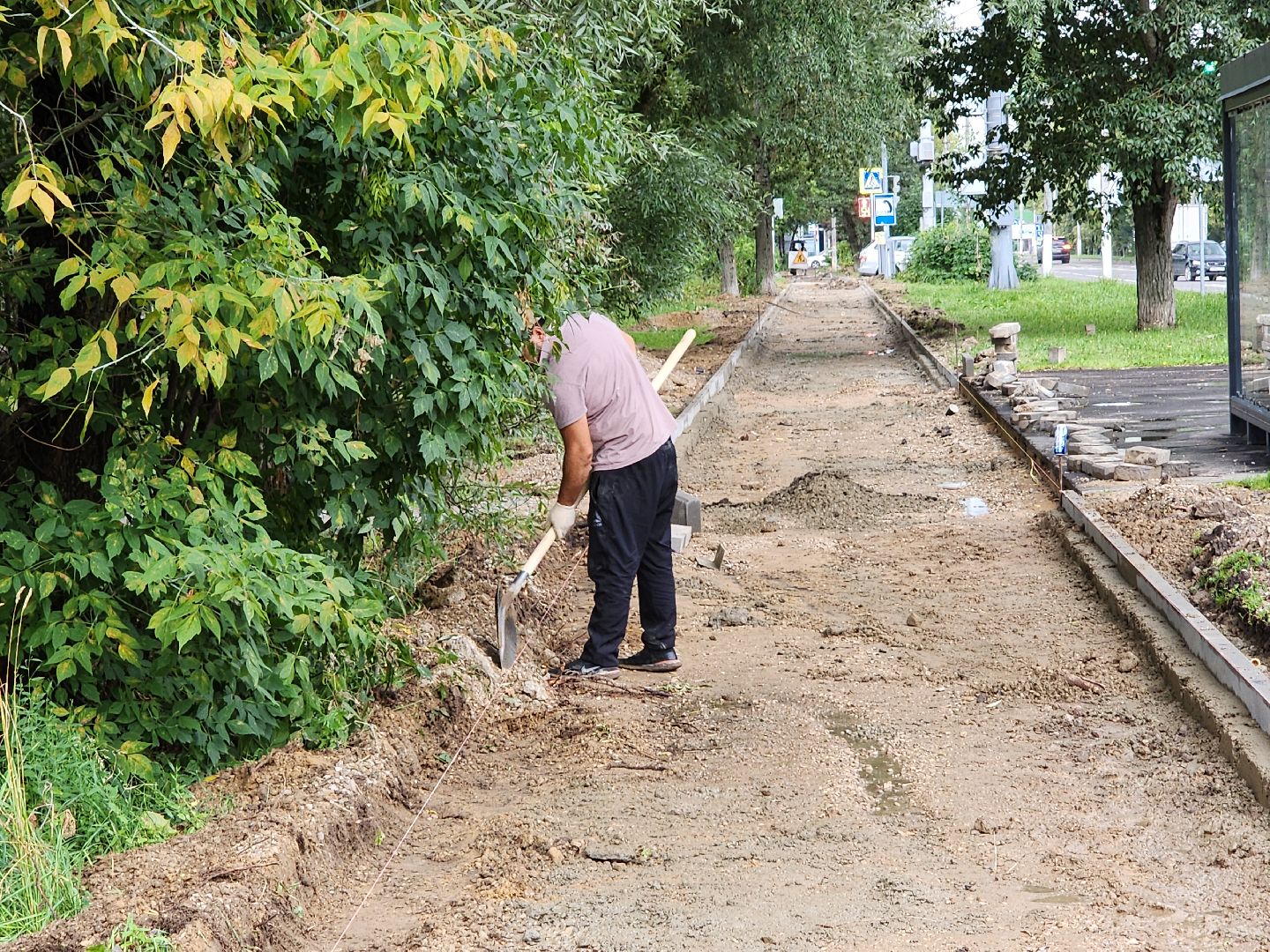 Чехов, улица Чехова, строительство тротуара, дорожный ремонт, нацпроект Безопасные и качественные автодороги, Мосавтодор,