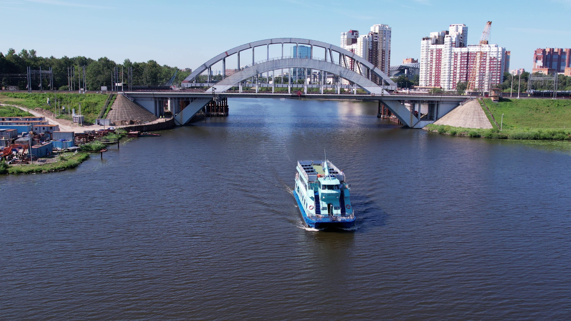 видео с коптера, химки, теплоход,