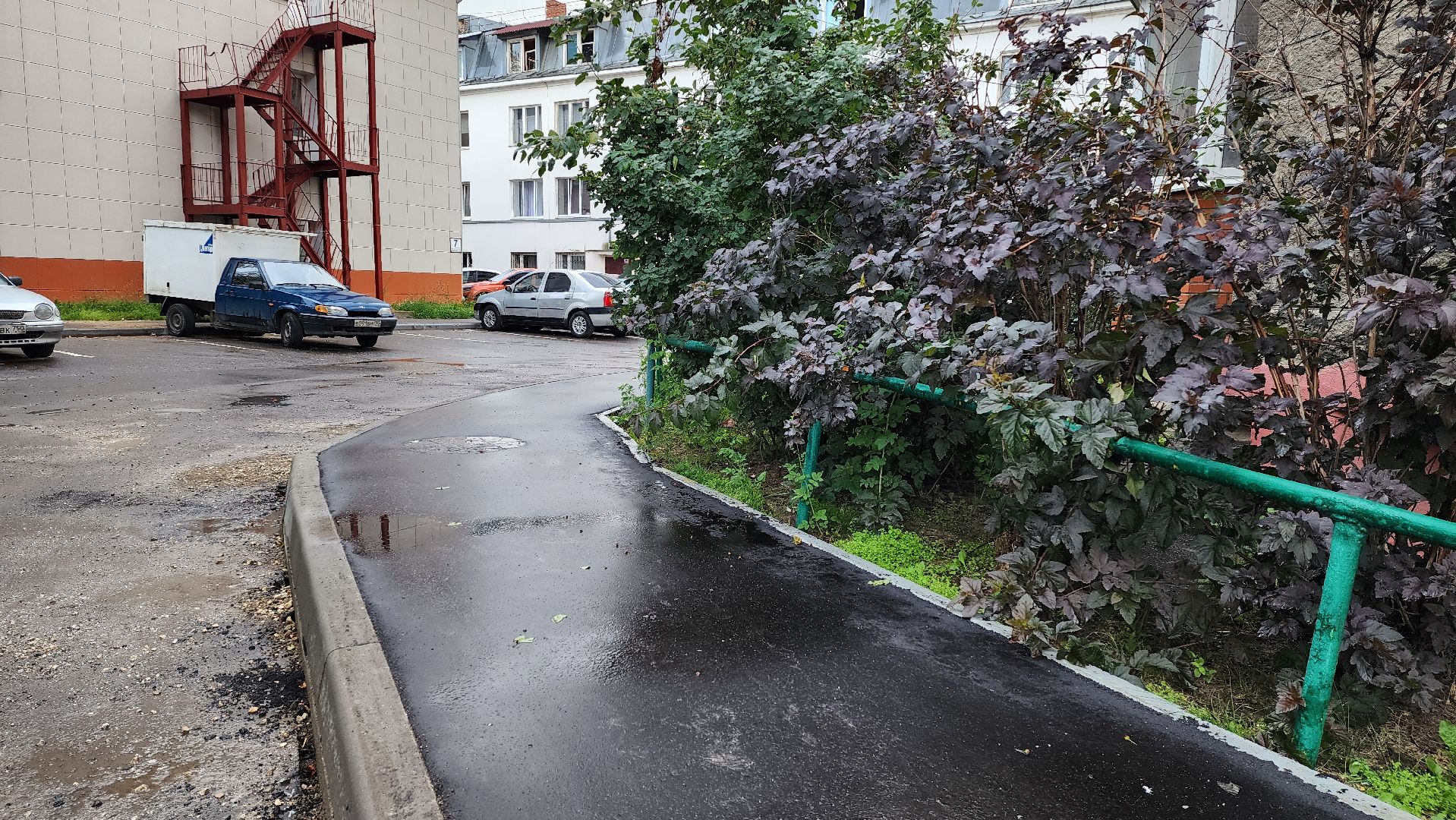 благоустройство дворовой территории, замена асфальта во дворе, пешеходные тропы,