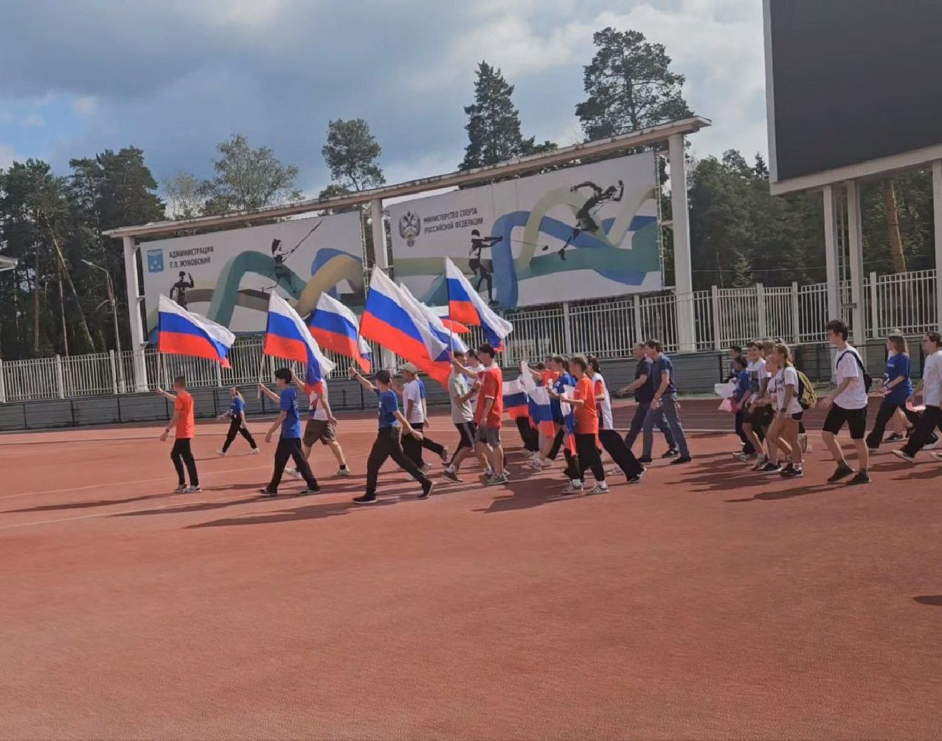 волонтеры, жуковский, флаг россии, флешмоб,