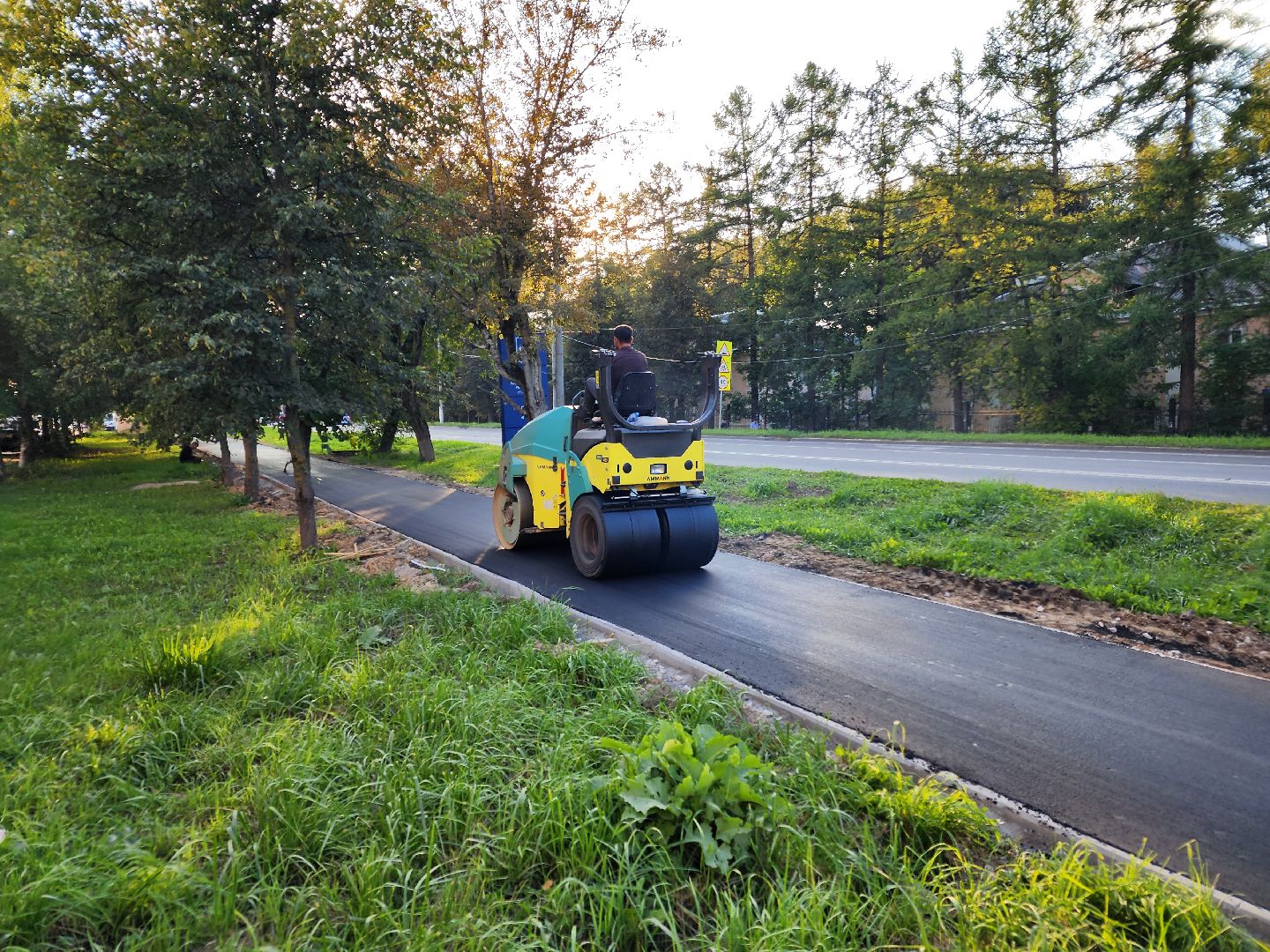 Чехов, улица Чехова, строительство тротуара, пешеходные дорожки, дорожный ремонт, укладка асфальта, нацпроект безопасные и качественные автодороги,