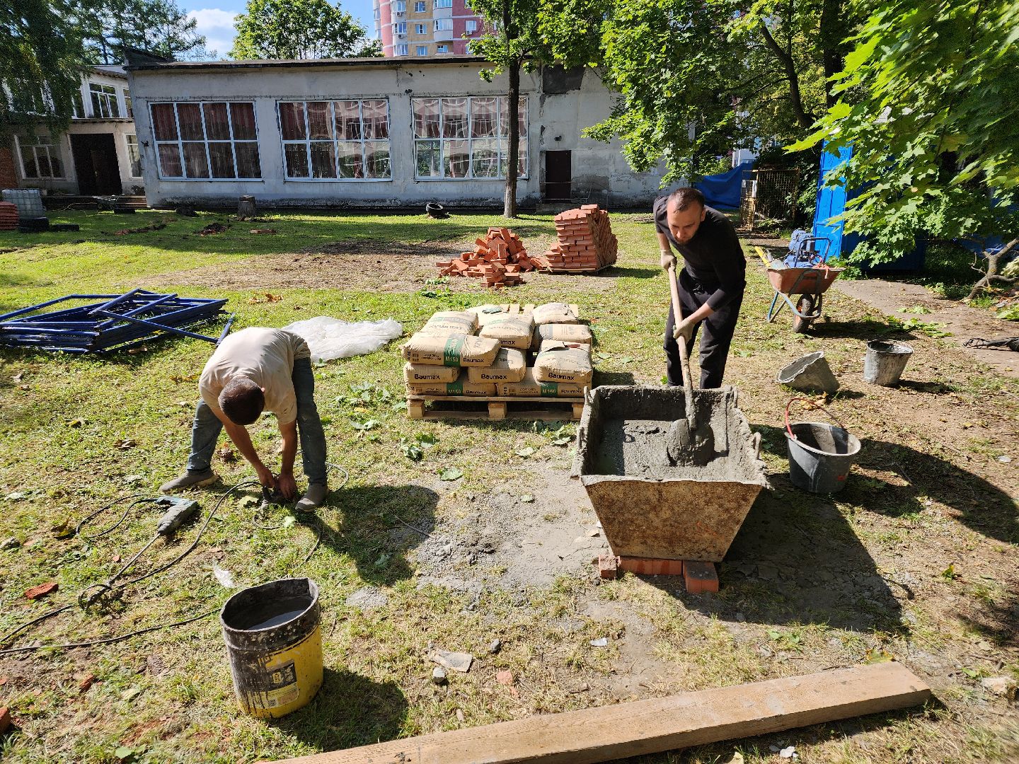 Чехов, школа 1, ремонт фасада, утепление, гидроизоляция, текущий ремонт школы,подготовка к новому учебному году,