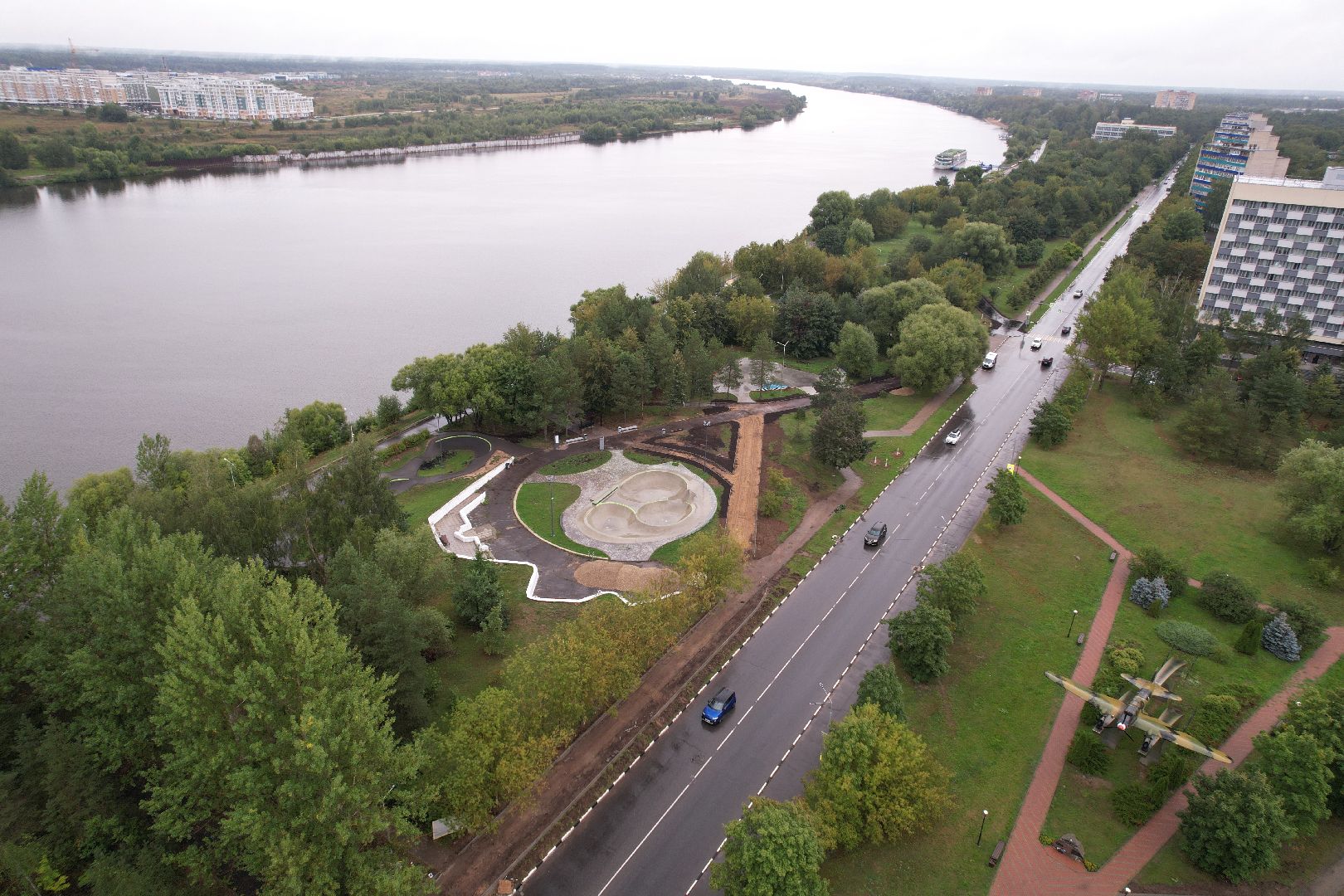 видео с коптера, дубна, набережная, благоустройство,