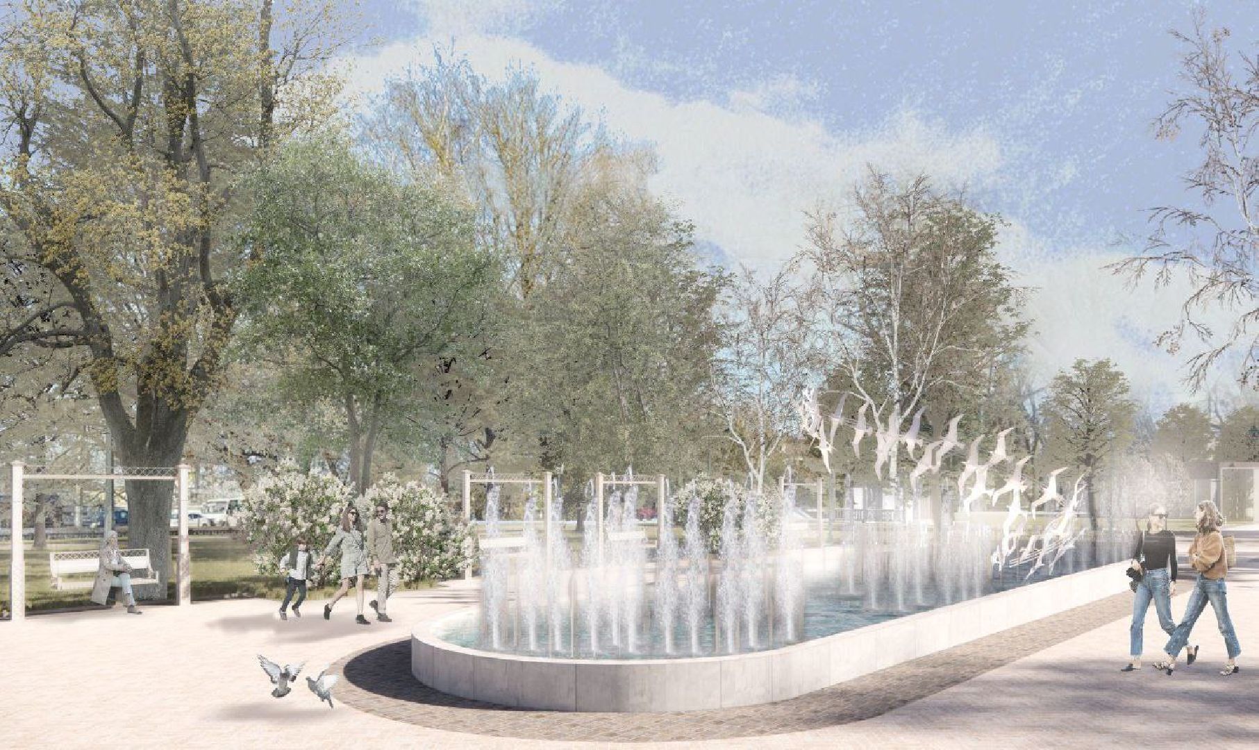 Чехов, бульвар Чехова, сквер Чехова, реконструкция, благоустройство, фонтан, пешеходные дорожки, озеленение, арт объекты, освещение, качели, нацпроект Жилье и городская среда, формирование комфортной городской среды,