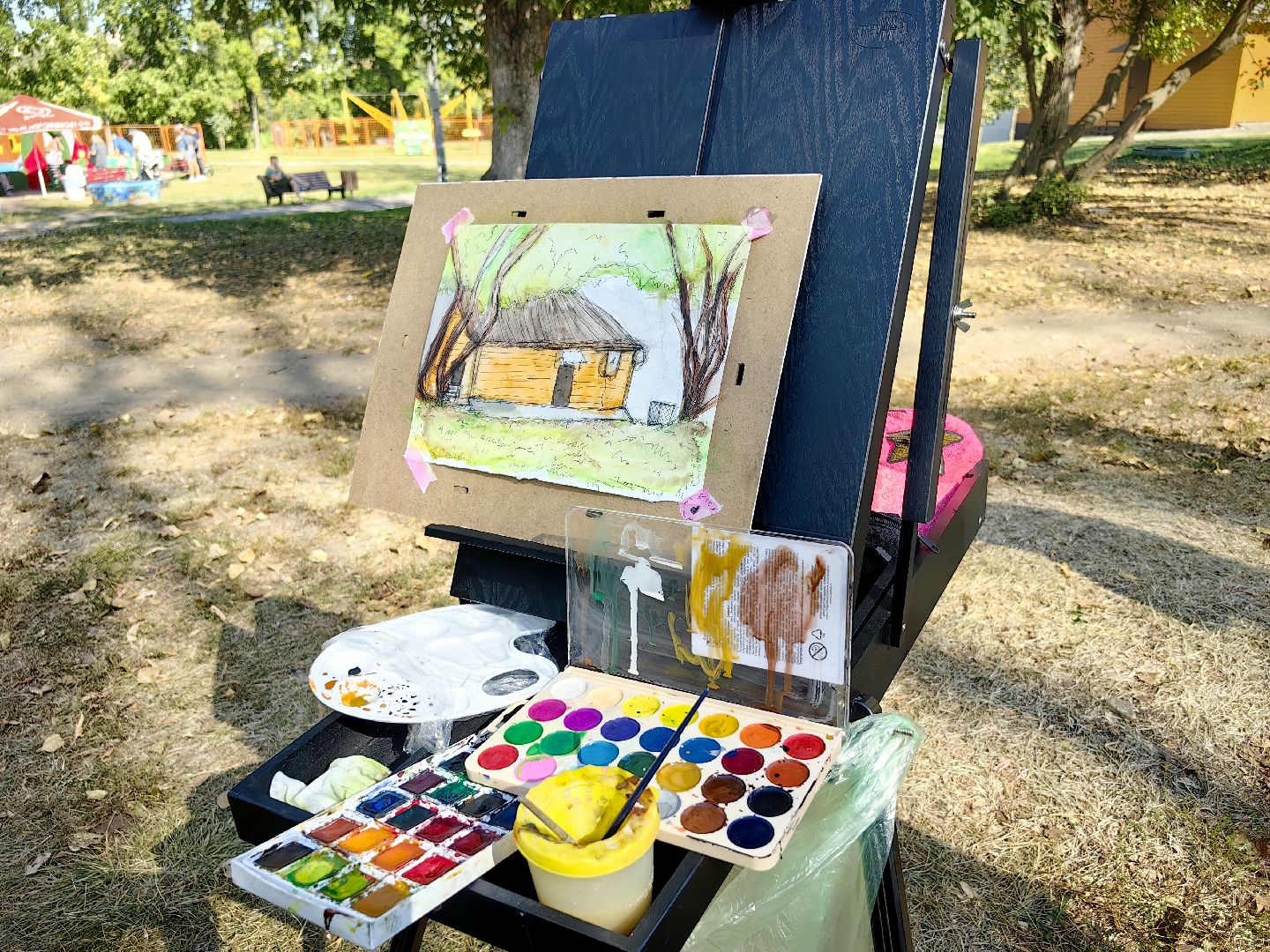 пленэр, парк, рисунок, художница, картина, мастер класс,