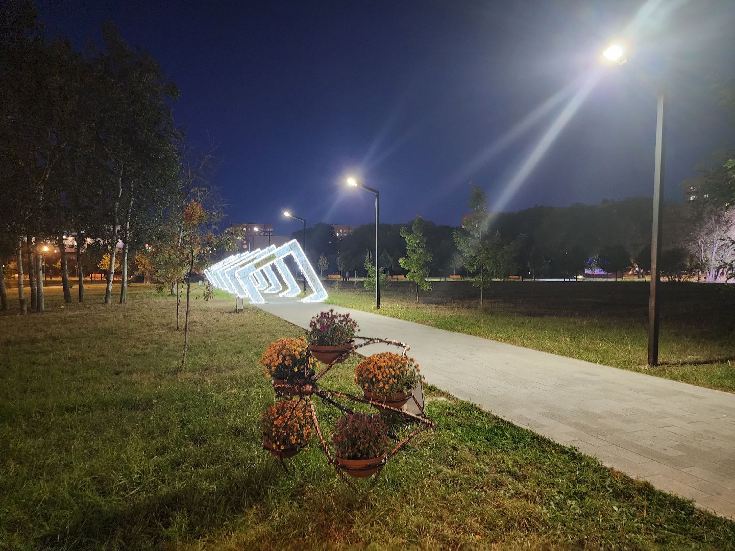 долгопрудный, центральный парк, светодиоды, цветник,клумбы,