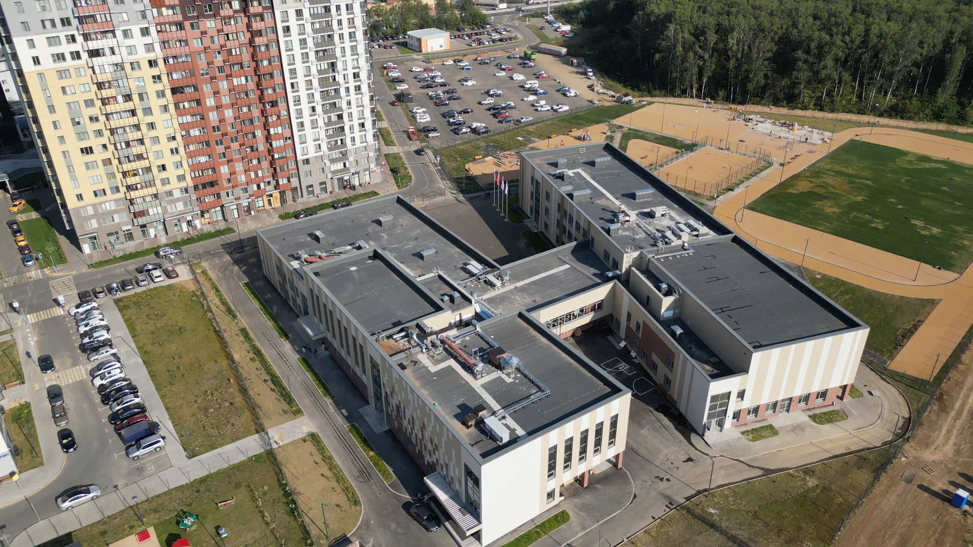 видео с коптера, мытищи, школа, образование, строительство,