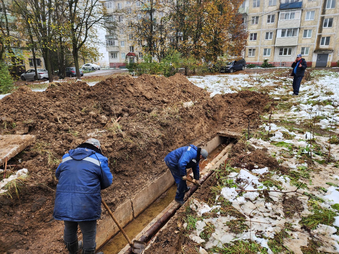 Чехов, микрорайон Венюково, улица Маркова, ремонт теплосети, восстановление теплоснабжения, замена трубы, подача тепла,