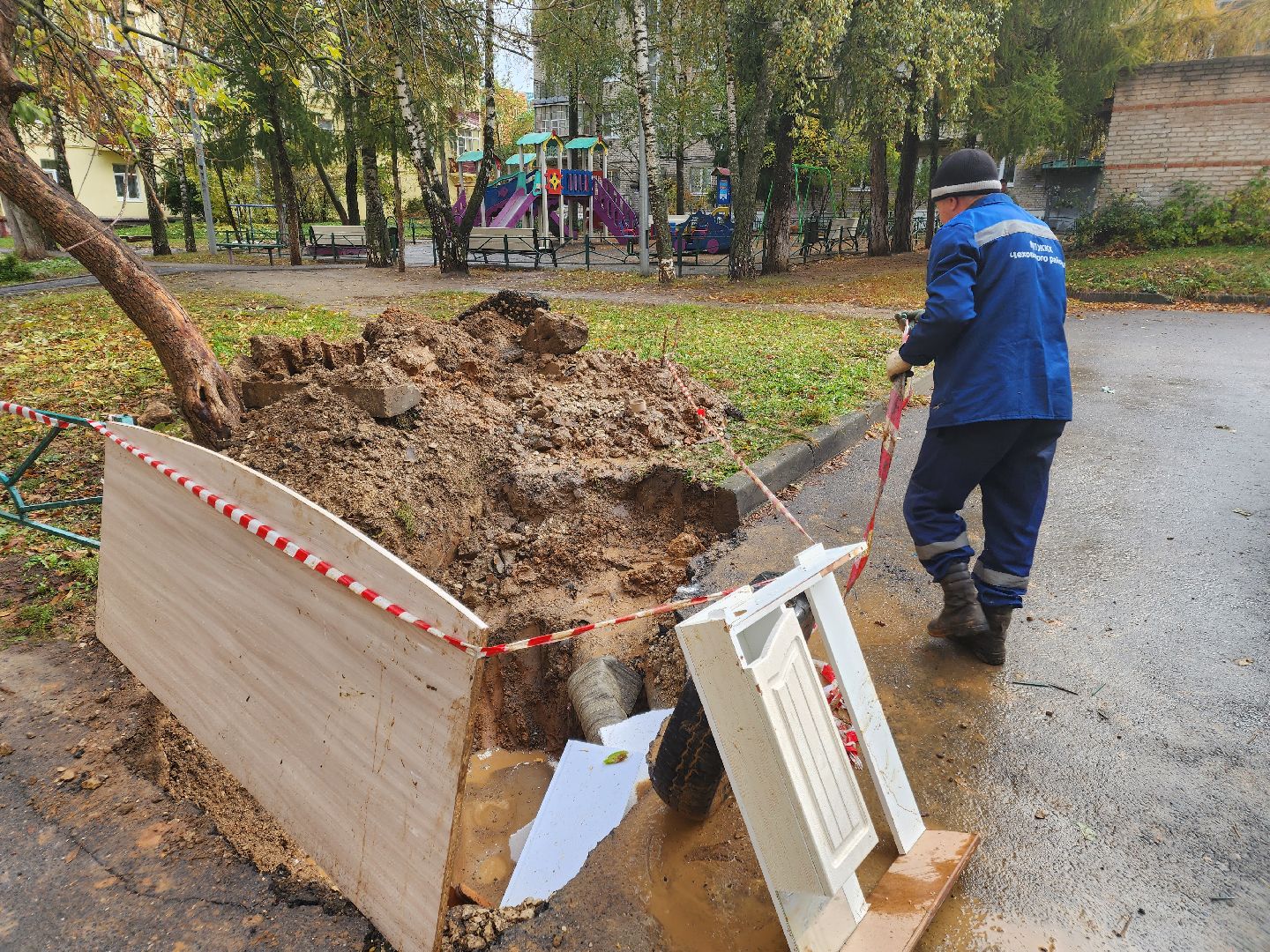 Чехов, ремонт теплосети, устранение аварии, теплоснабжение, пуск отопления, улица Лопасненская, МП ЖКХ Чеховского района,