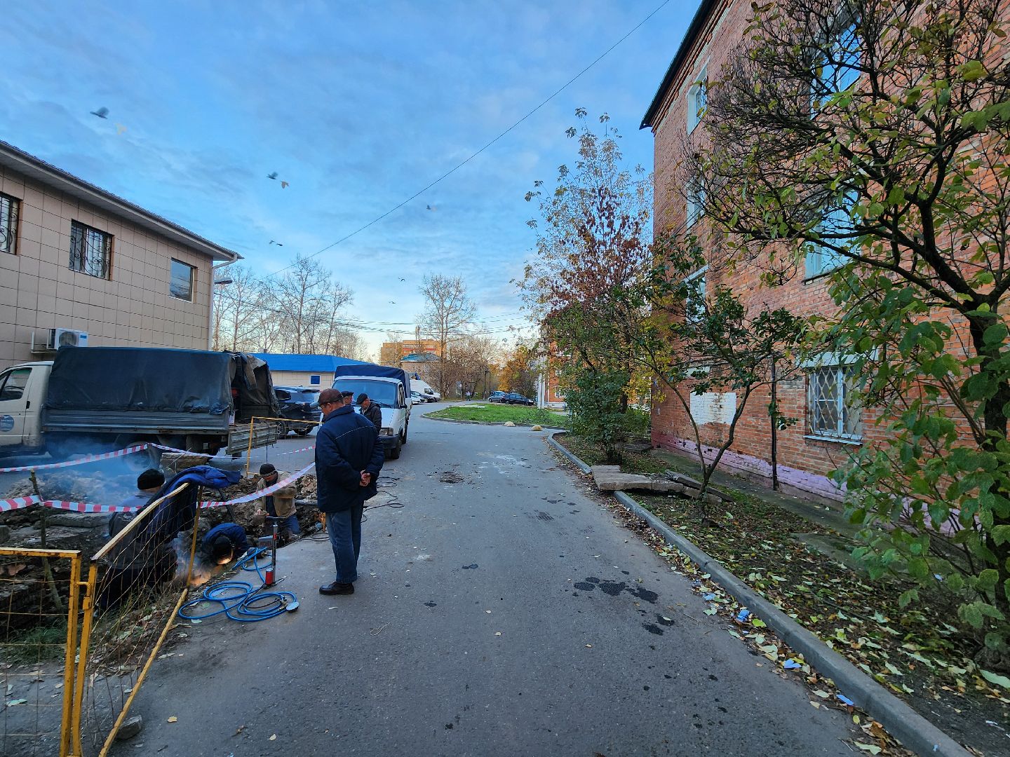 Чехов, улица Полиграфистов, ремонт теплотрассы, устранение утечки теплоносителя, восстановление теплоснабжения, пуск отопления,