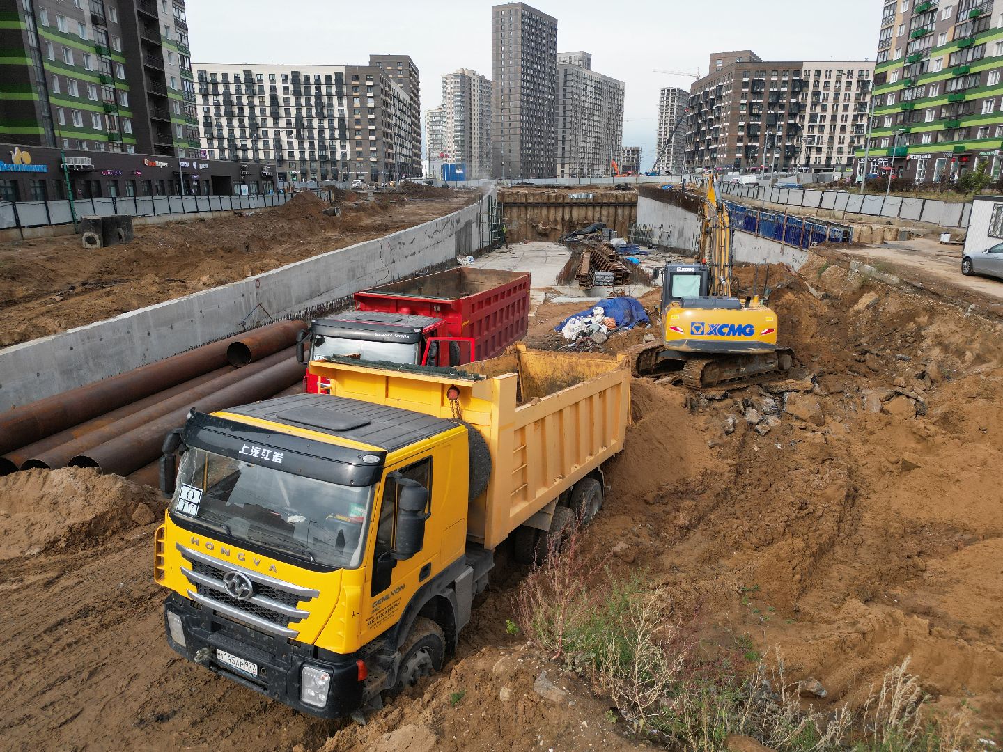 видео с коптера, красногорск, строительство, дороги, реконструкция,