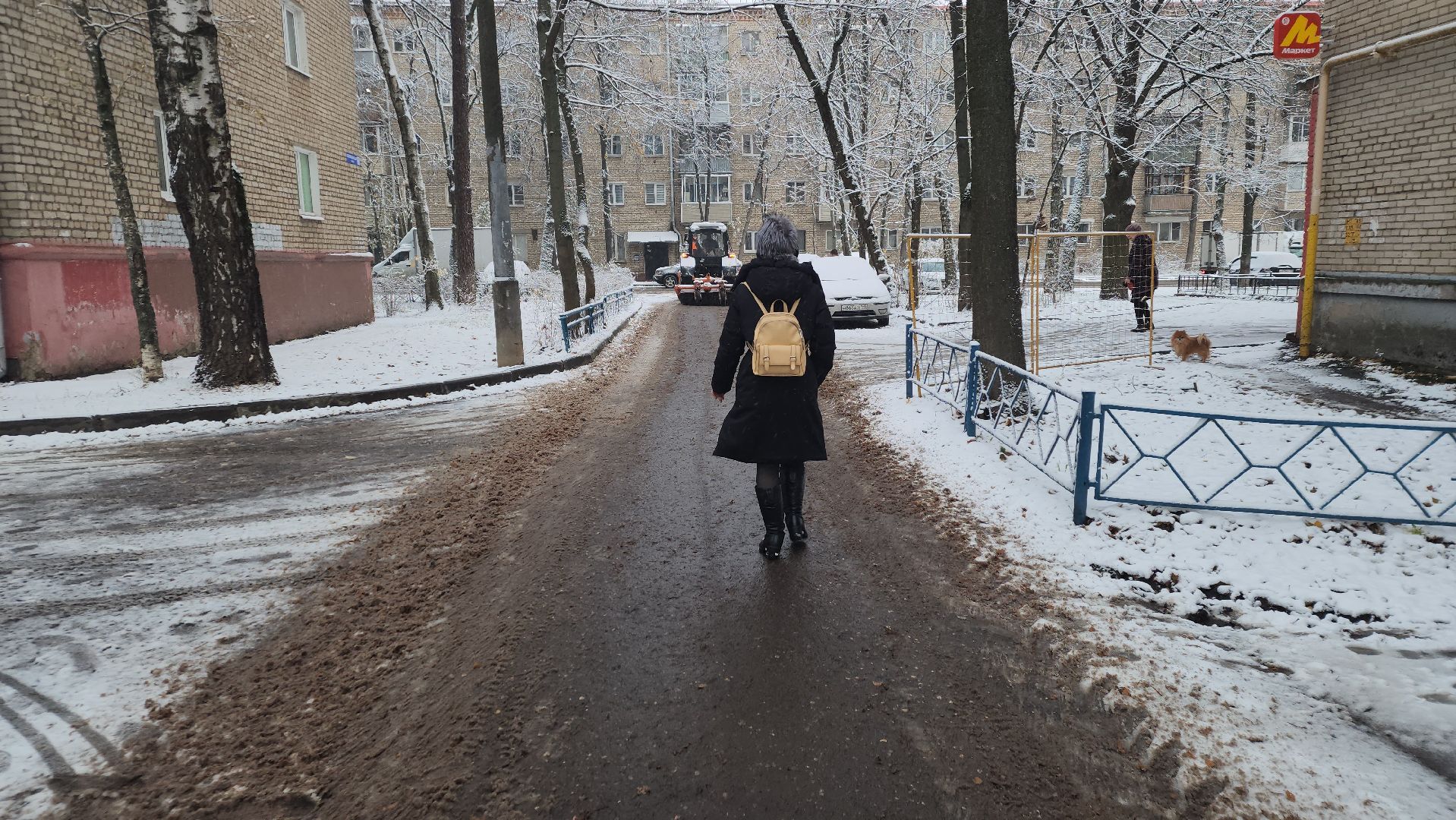 пушкино, первый снег, уборка снега, трактор, рабочие, лопаты, погода, вертикалки