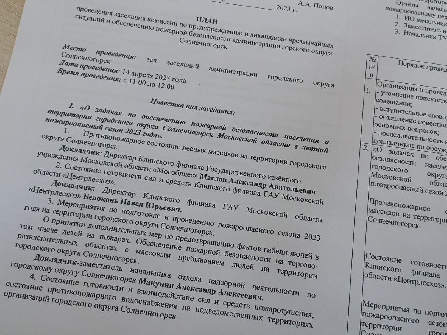 Солнечногорск, КЧС, пожары, безопасность, совещание