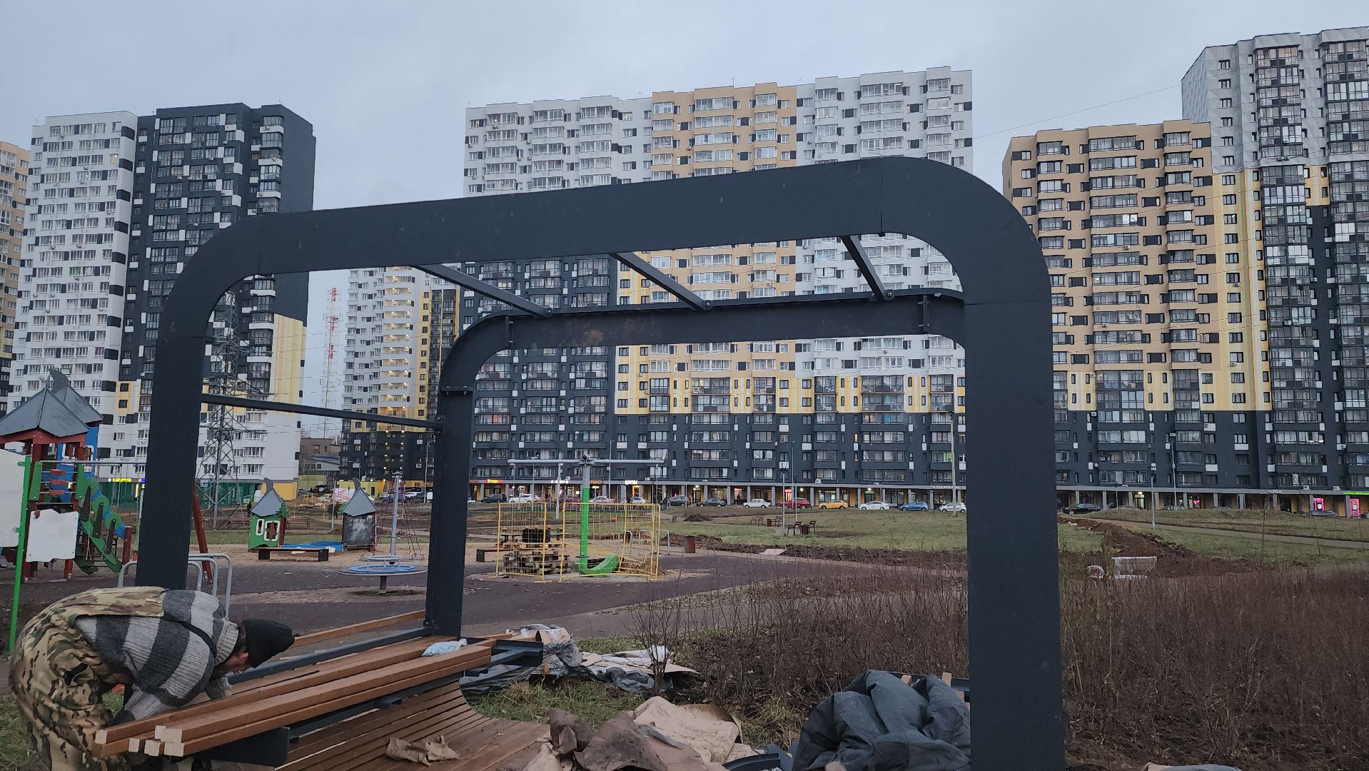 долгопрудный, жк бригантина, беседки, лавочки, парк, вертикалки,