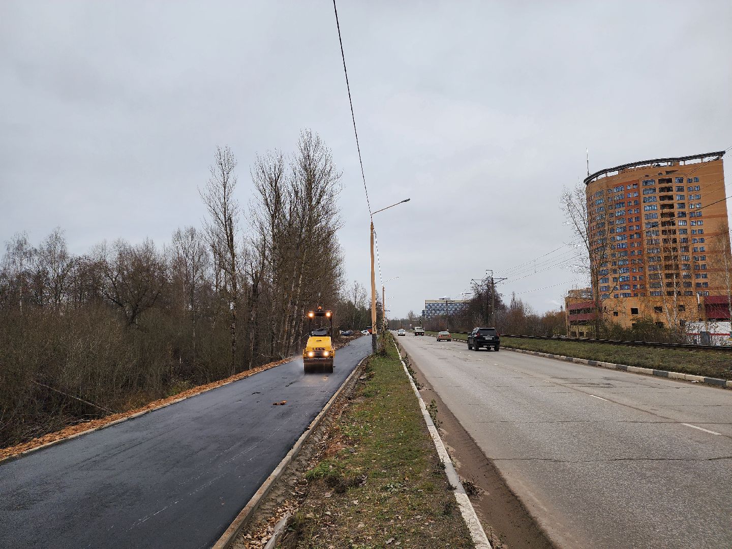 Дубна, дубненская кругосветка, Велодорожка, укладка асфальта, вертикалки,