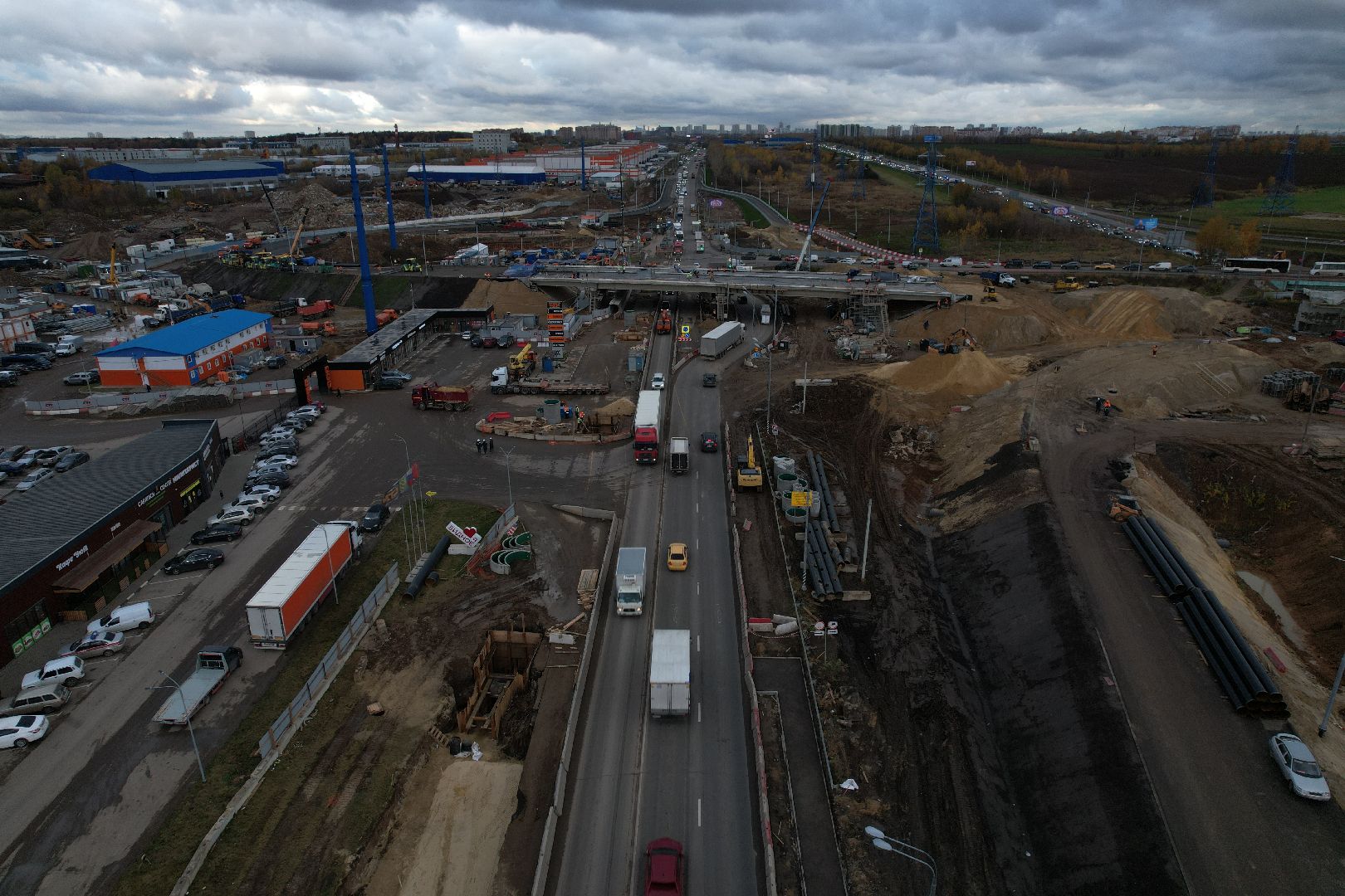 видео с коптера, дороги, строительство,