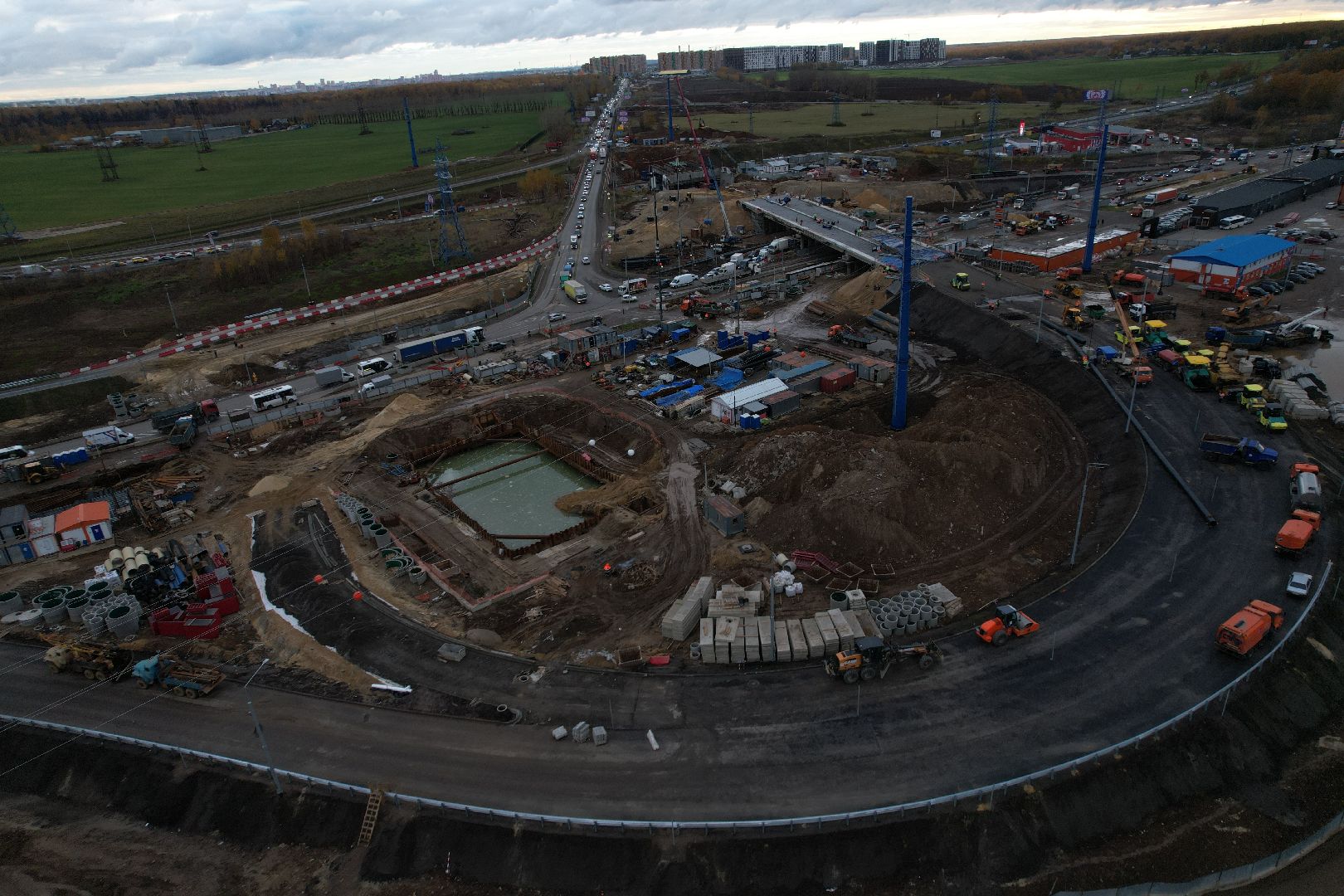 видео с коптера, дороги, строительство,