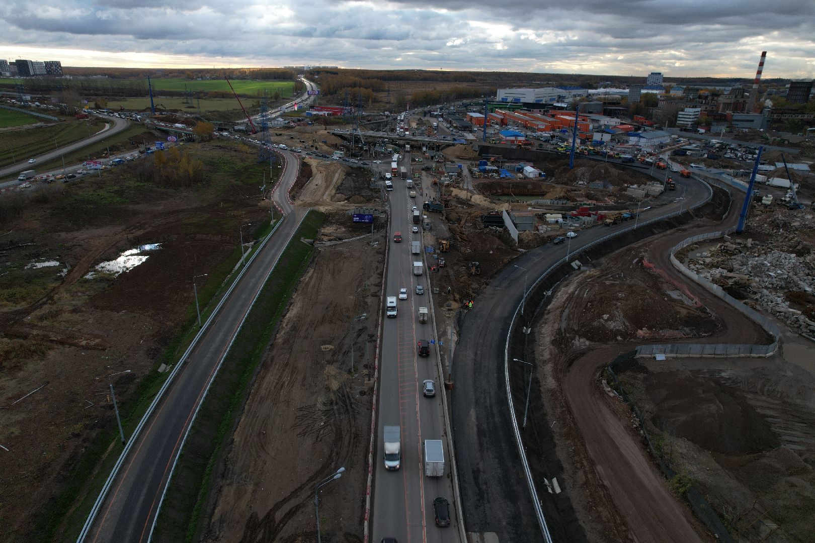 видео с коптера, дороги, строительство,