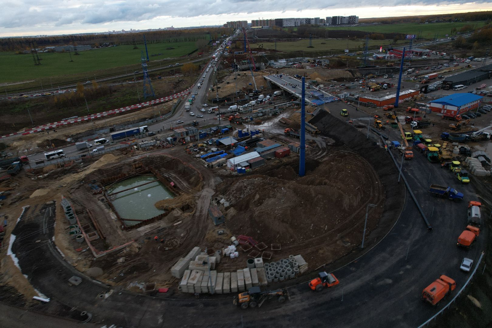 видео с коптера, дороги, строительство,