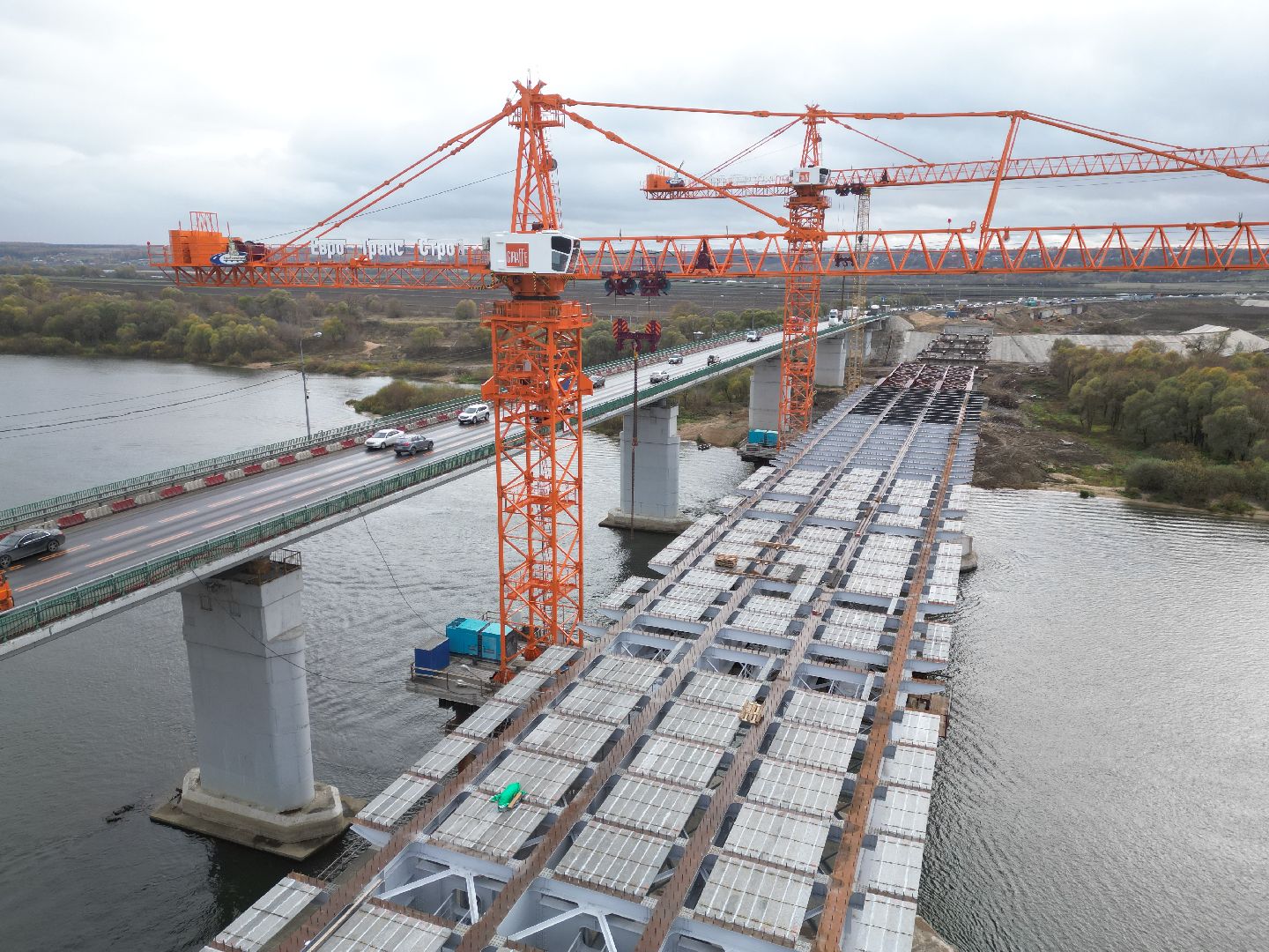 видео с коптера, мост, строительство,