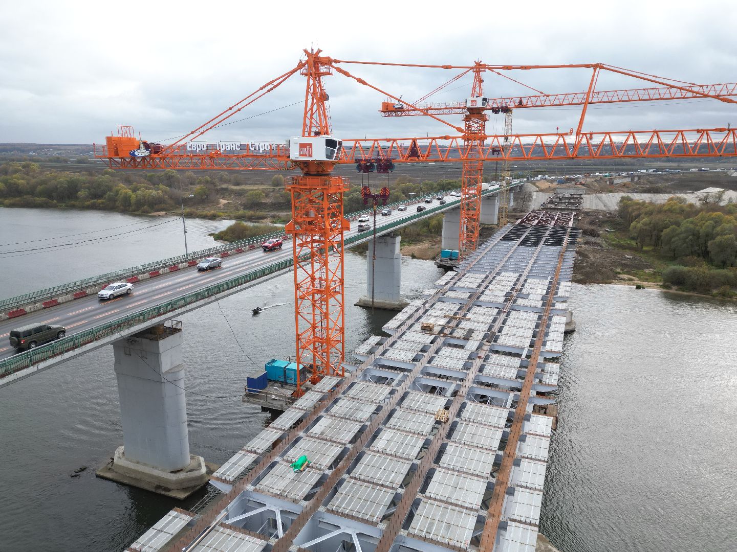 видео с коптера, мост, строительство,