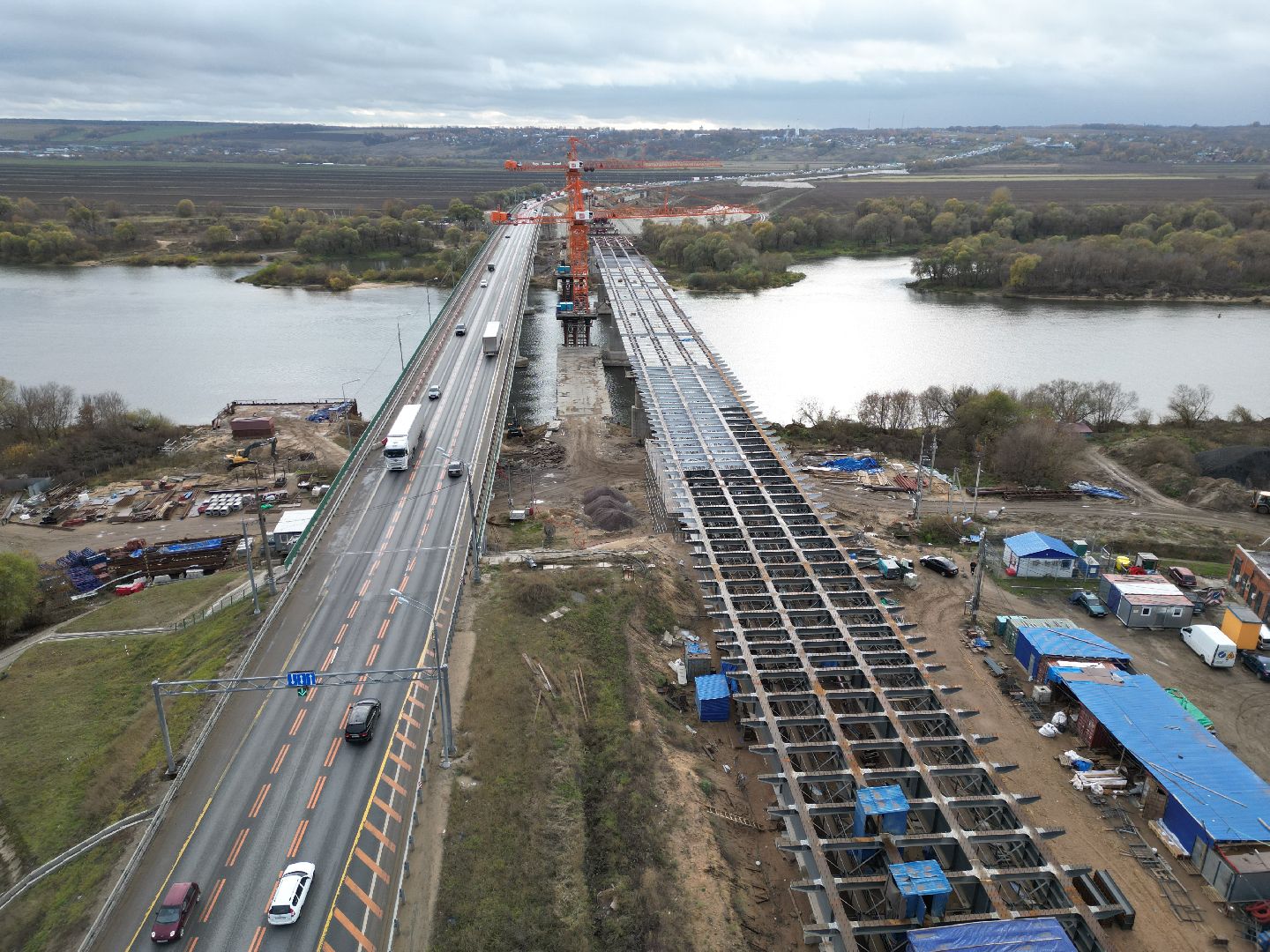видео с коптера, мост, строительство,