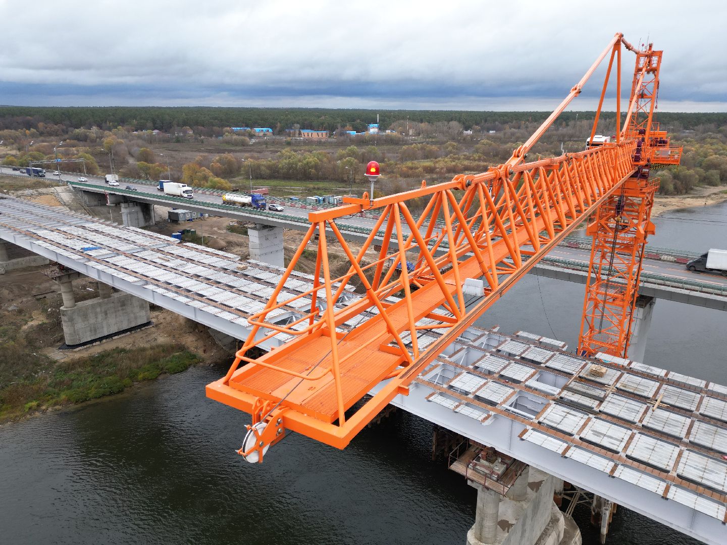видео с коптера, мост, строительство,