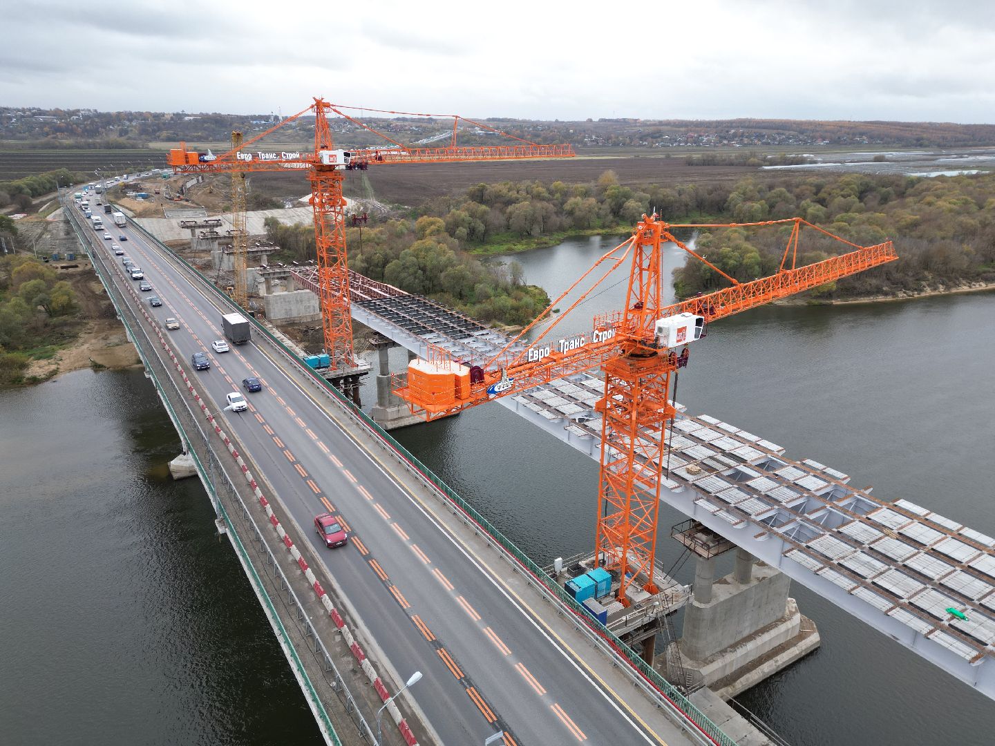 видео с коптера, мост, строительство,