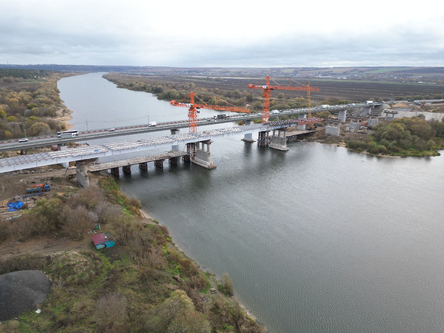 видео с коптера, мост, строительство,