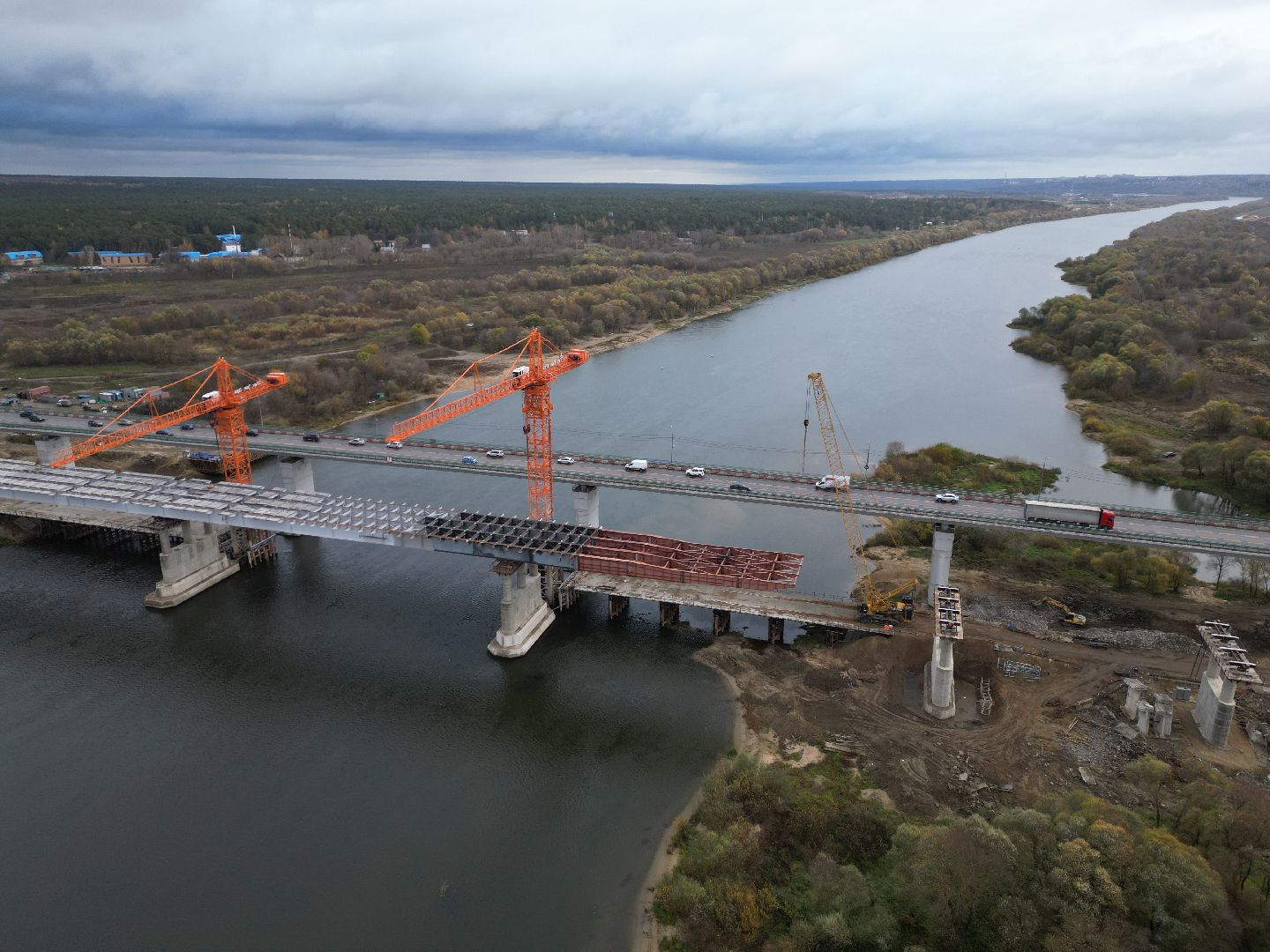 видео с коптера, мост, строительство,