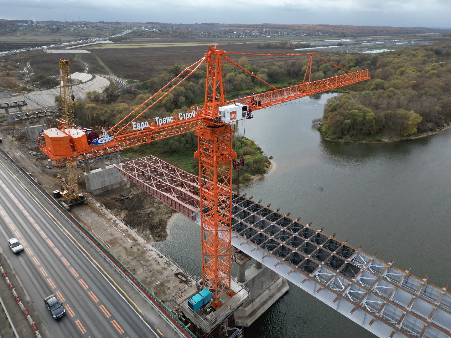 видео с коптера, мост, строительство,