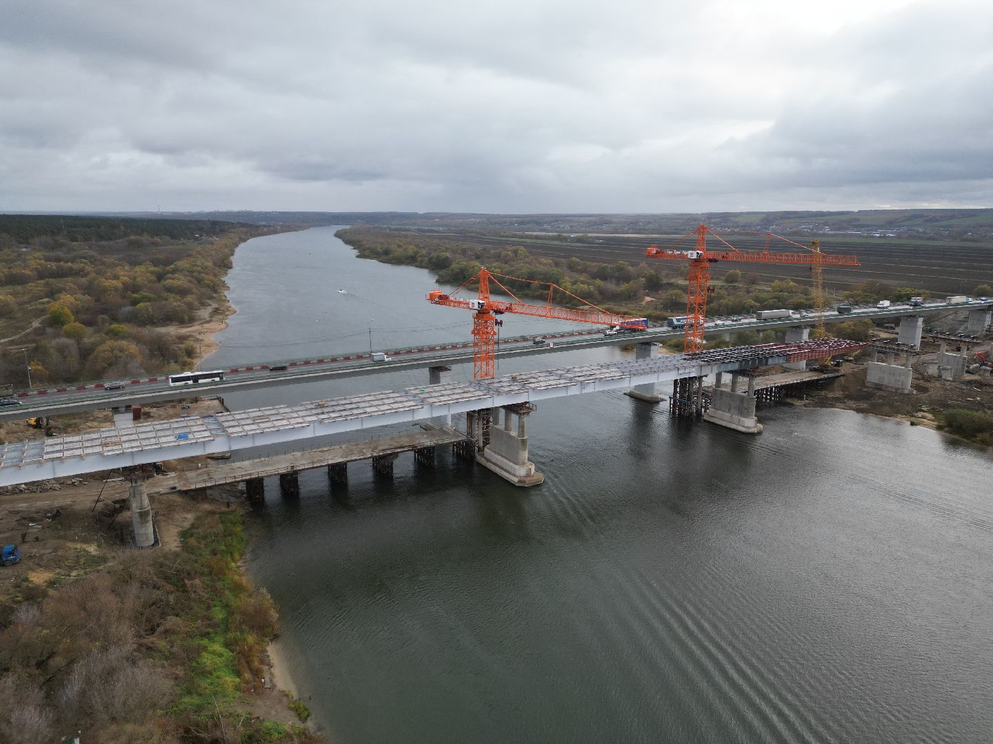 видео с коптера, мост, строительство,