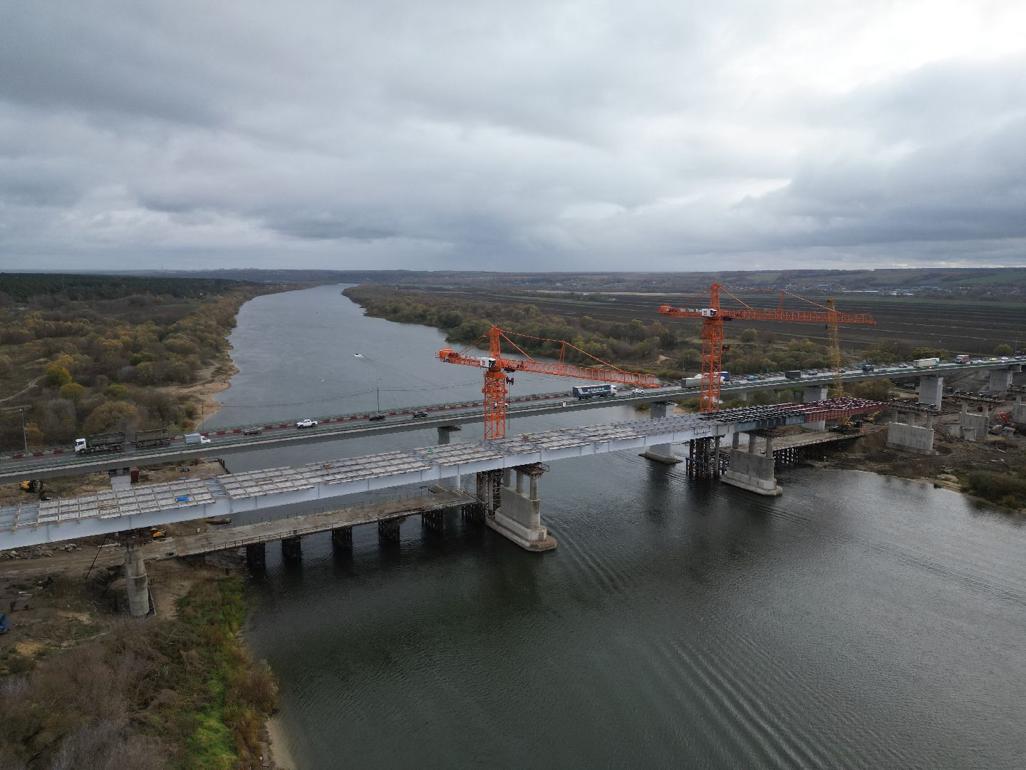 видео с коптера, мост, строительство,