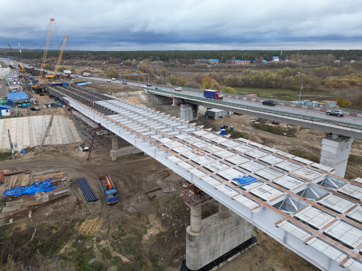 видео с коптера, мост, строительство,