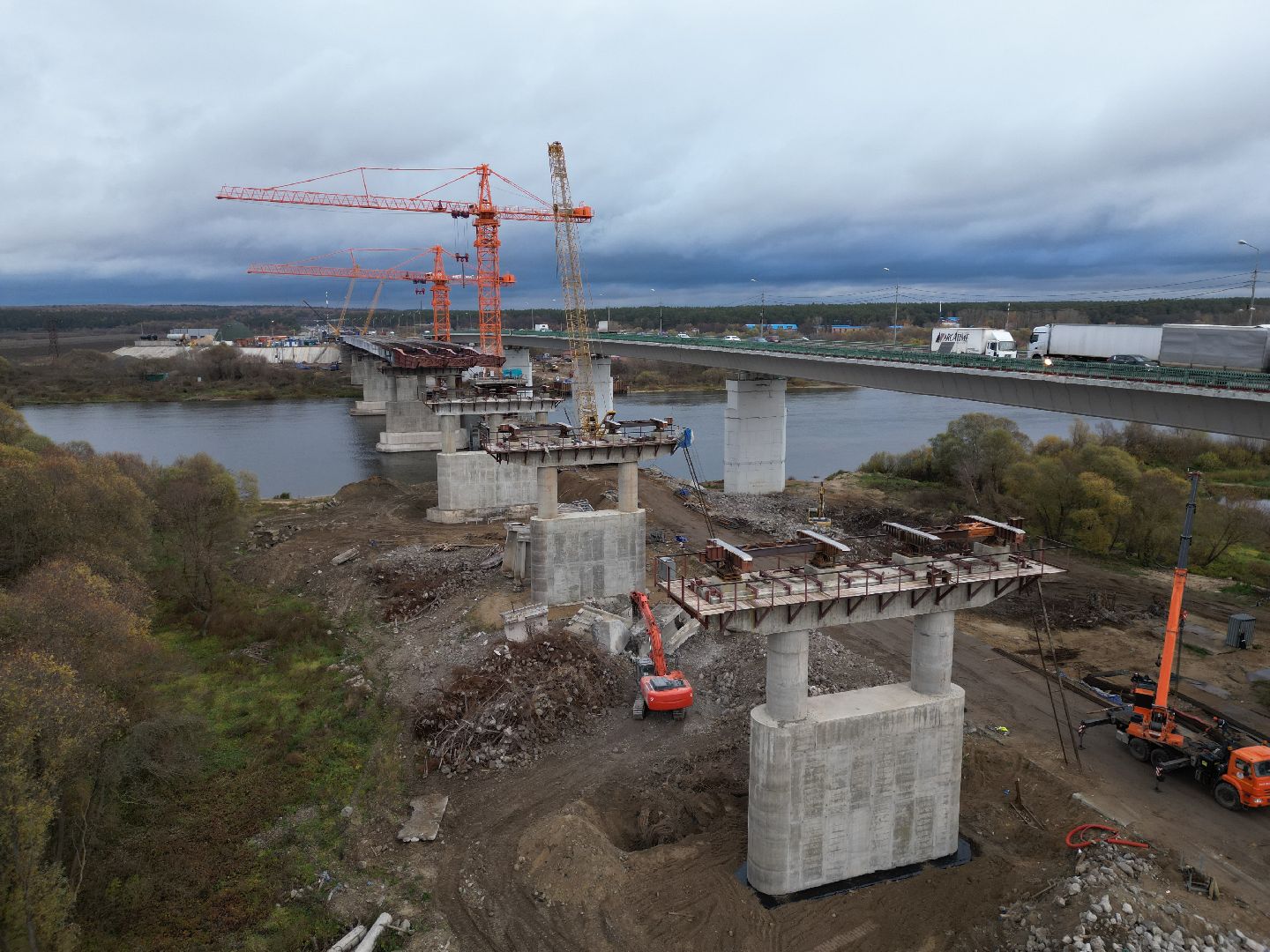 видео с коптера, мост, строительство,