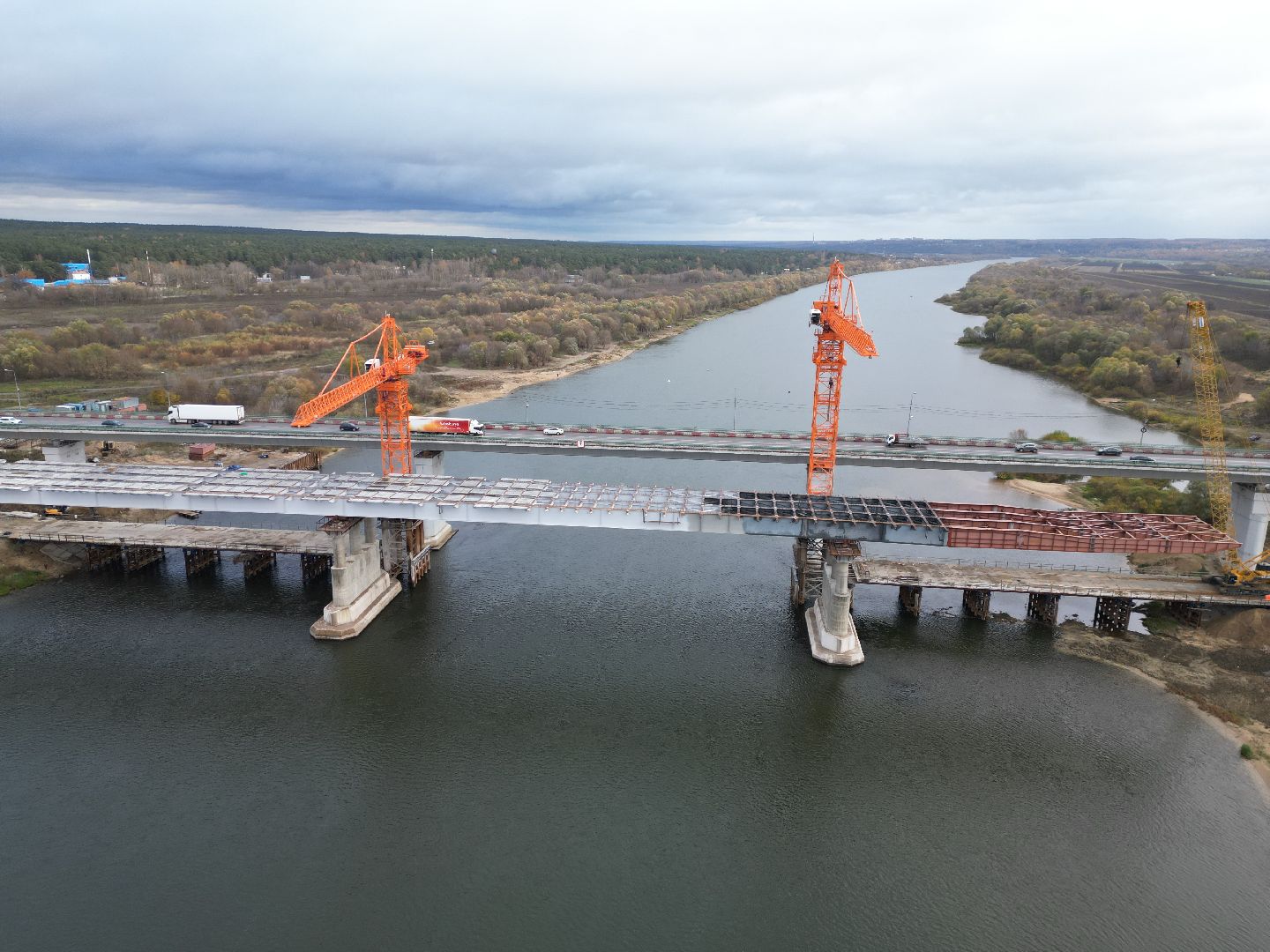 видео с коптера, мост, строительство,