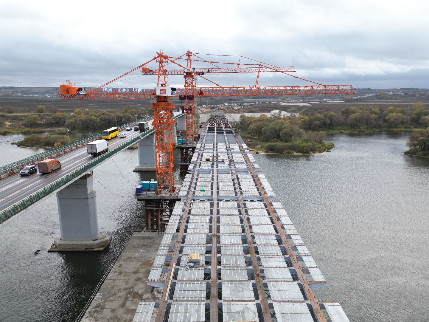 видео с коптера, мост, строительство,