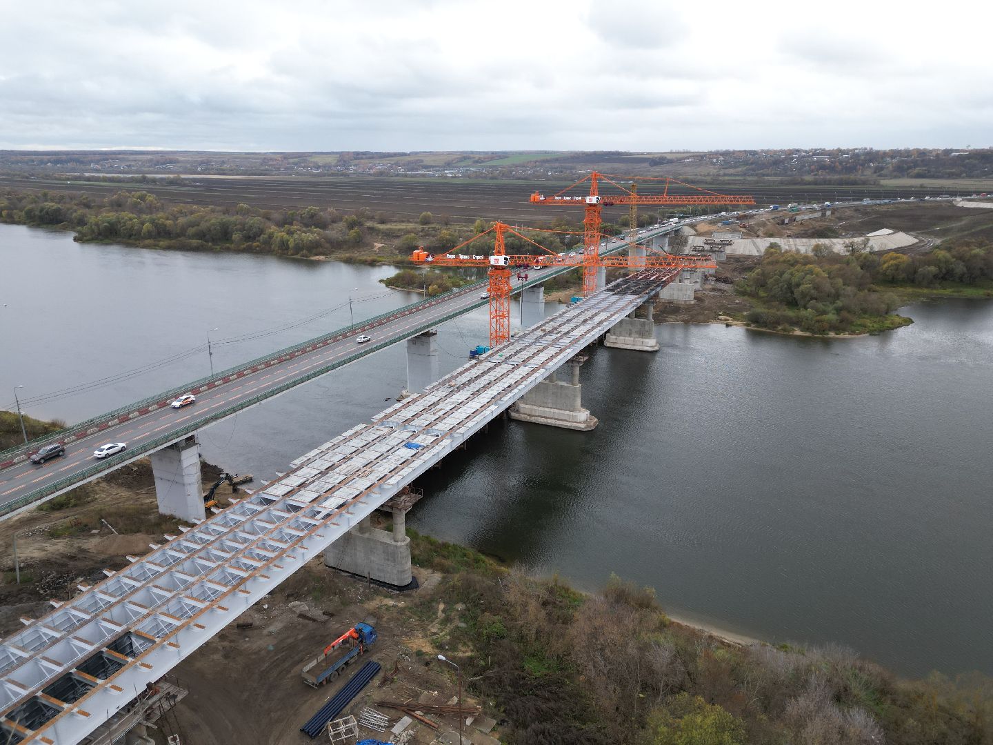 видео с коптера, мост, строительство,