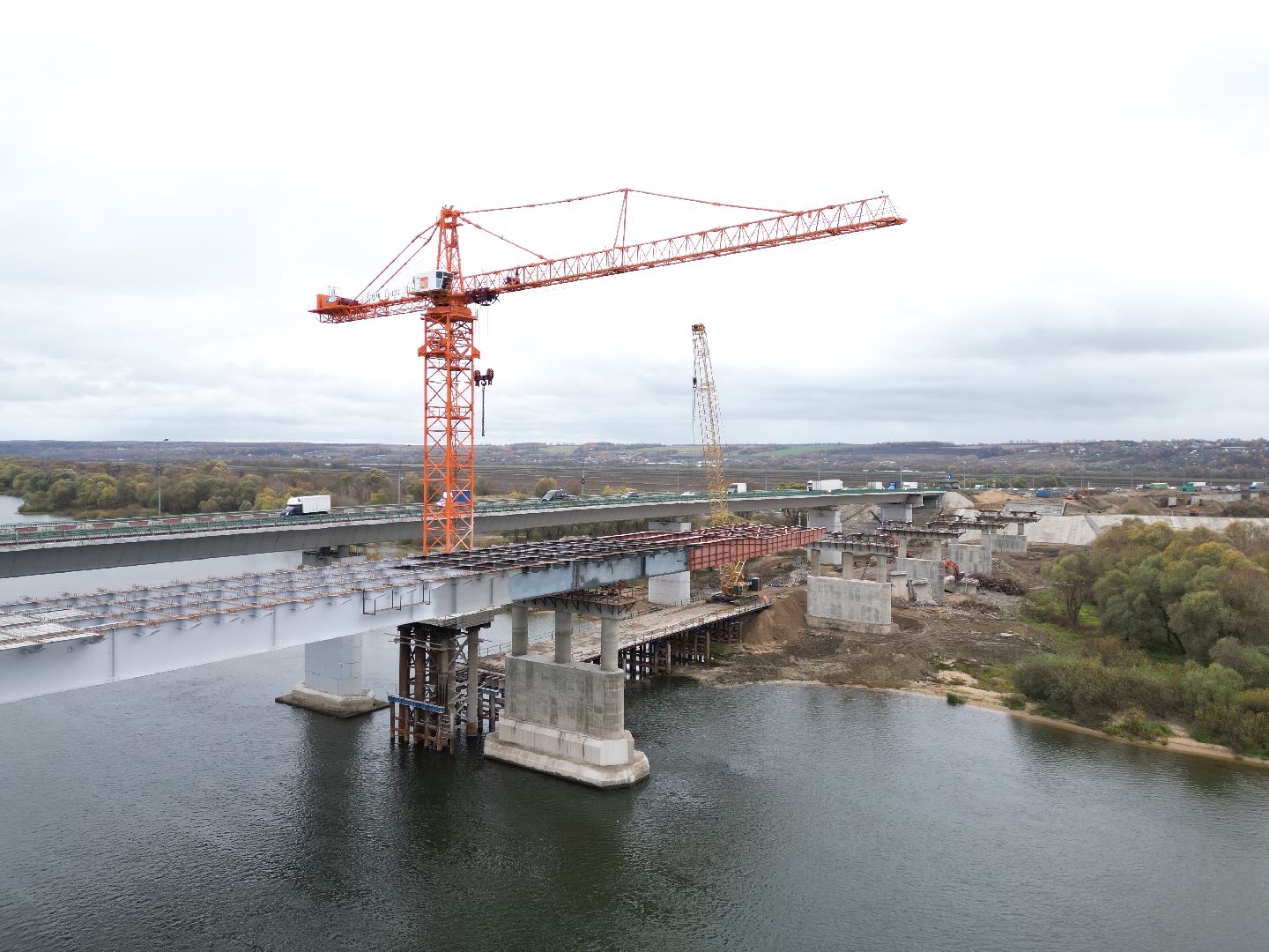 видео с коптера, мост, строительство,