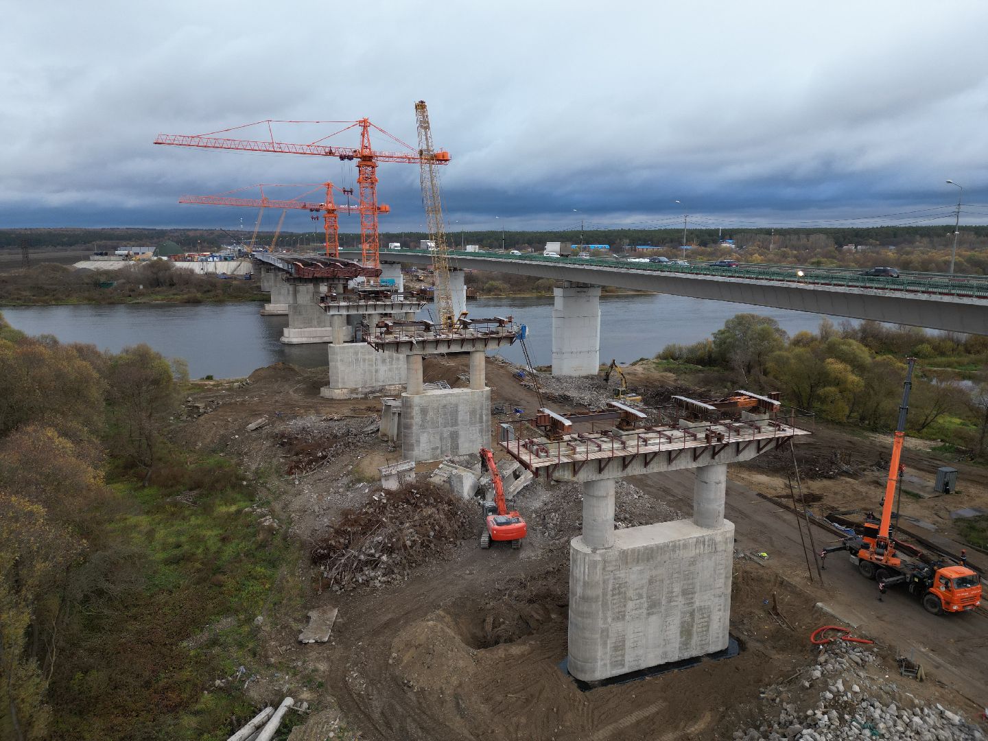 видео с коптера, мост, строительство,