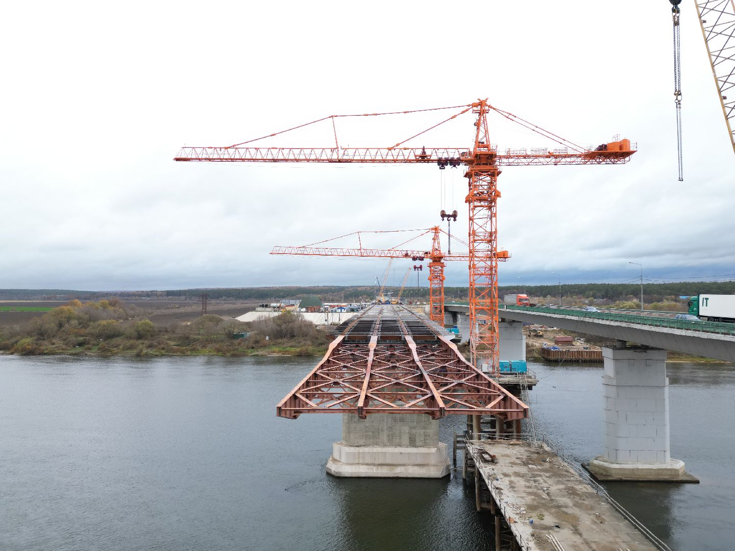 видео с коптера, мост, строительство,