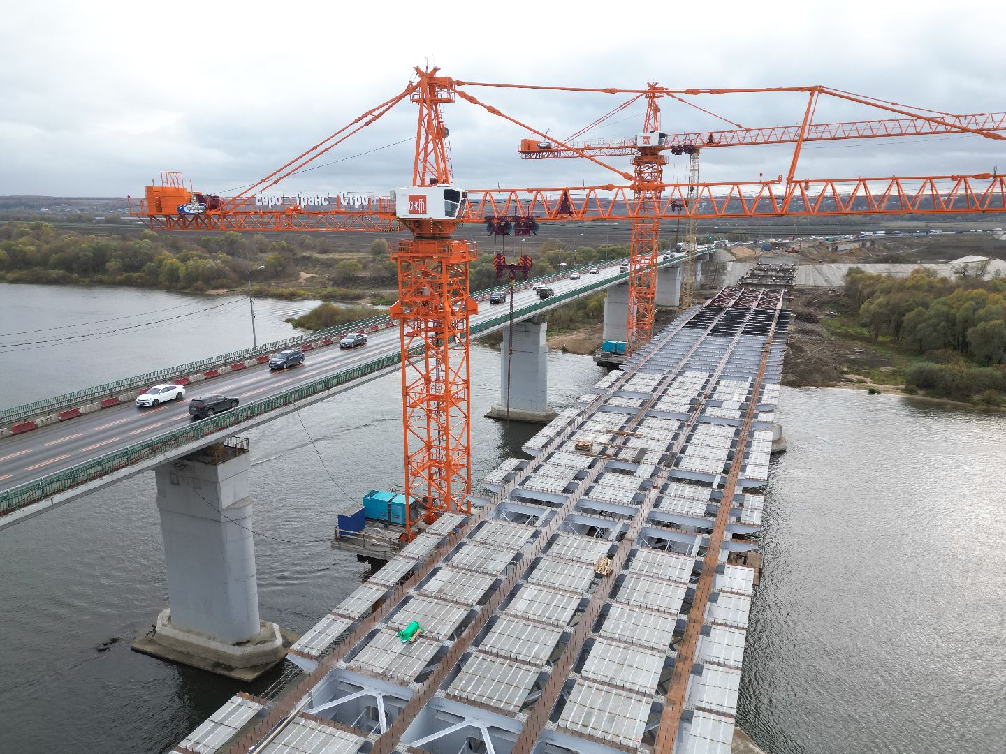 видео с коптера, мост, строительство,