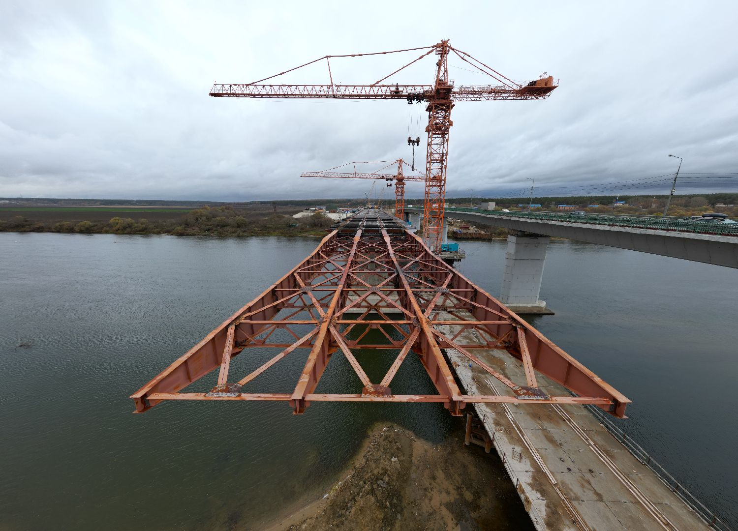 видео с коптера, мост, строительство,