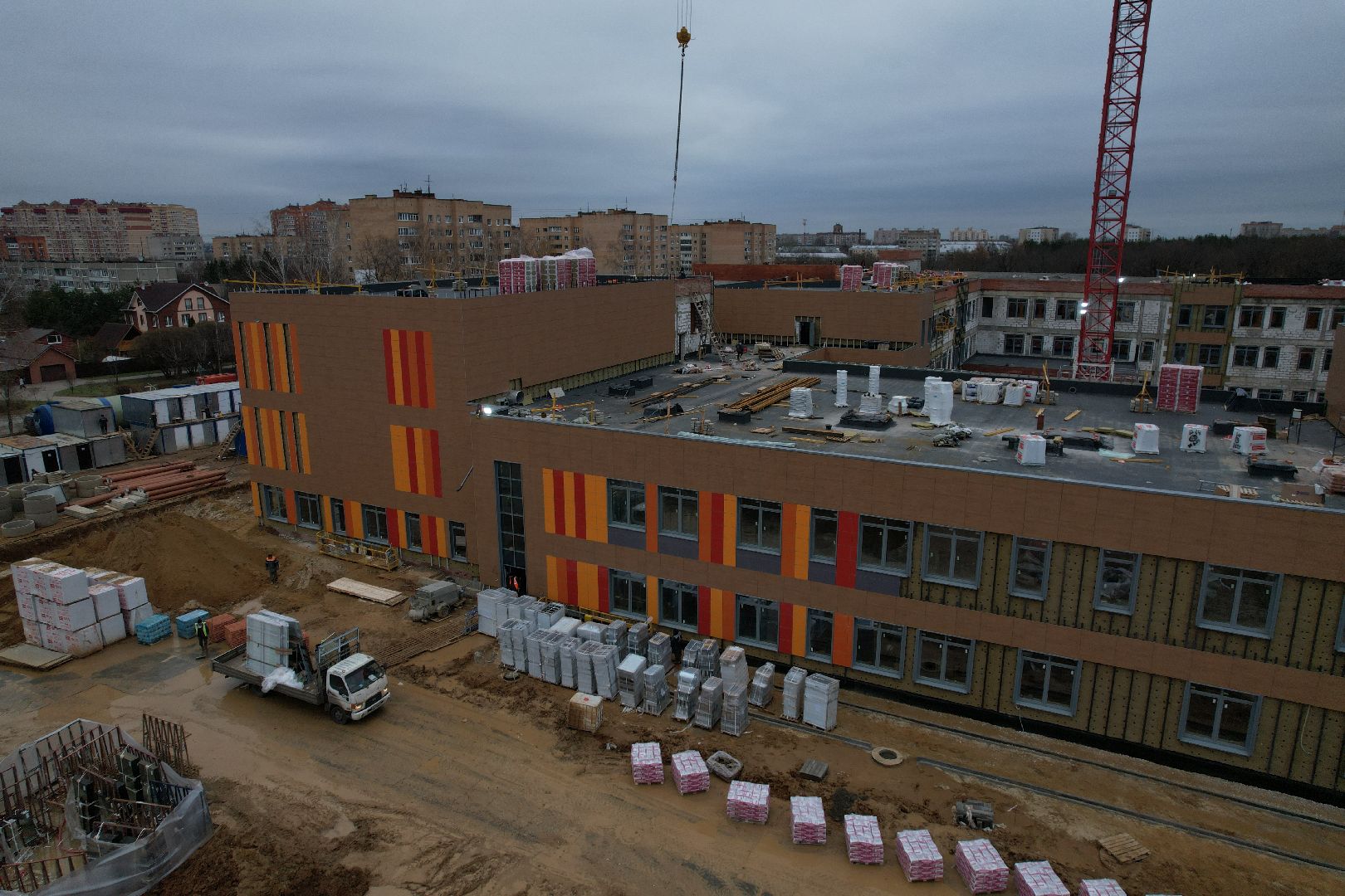 подольск, видео с коптера, климовск, школа, строительство, строительство школы,