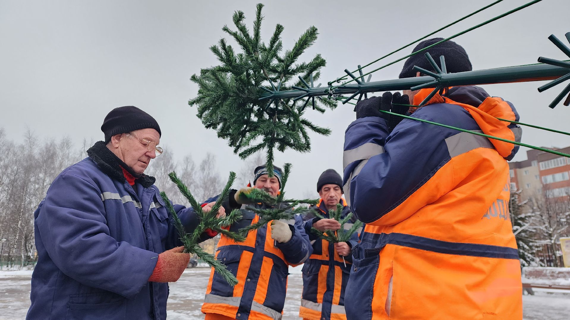 новогодняя ель, истра, установка елки, вертикалки,