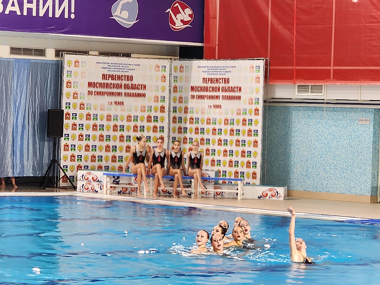 Чехов, дворец спорта Олимпийский, синхронное плавание, первенство московской области, открытие, парад команд, соревнования, глава округа михаил собакин,