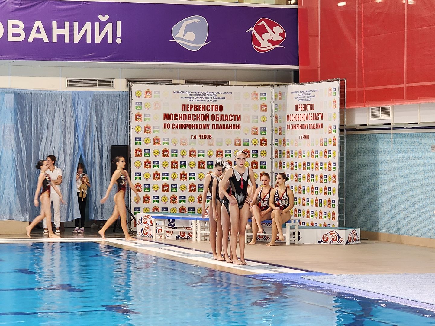 Чехов, дворец спорта Олимпийский, синхронное плавание, первенство московской области, открытие, парад команд, соревнования, глава округа михаил собакин,