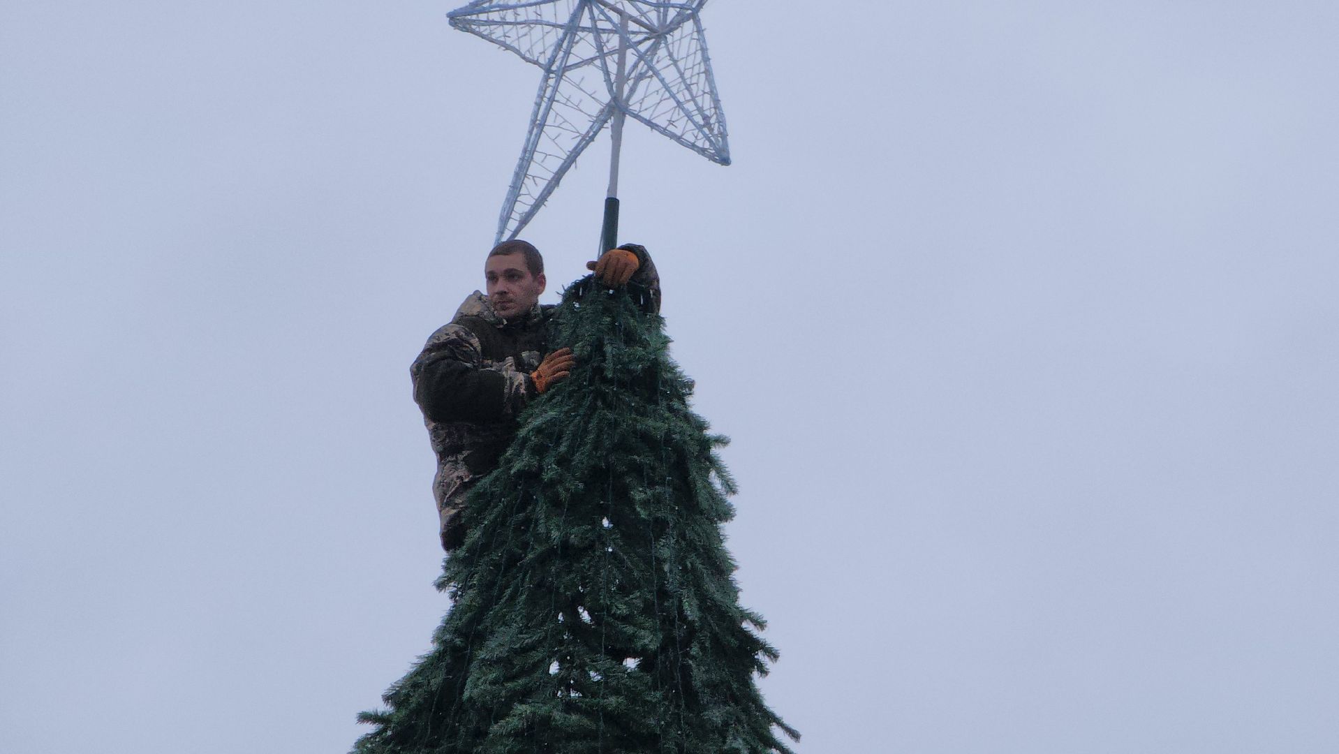 Установка елки, Городской парк, Лобня, вертикалки,