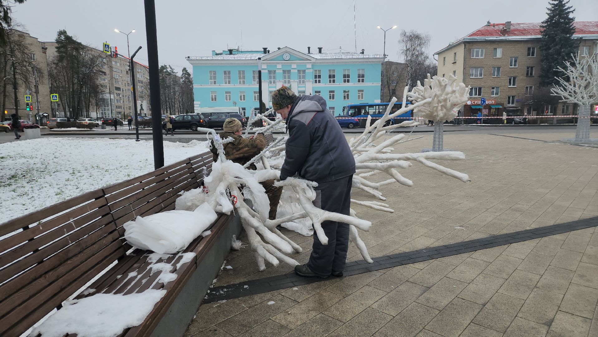 вертикалки, пушкино, инсталляции, украшение города к новому году, площадь, светодиодная композиция, светодиоды, деревья,